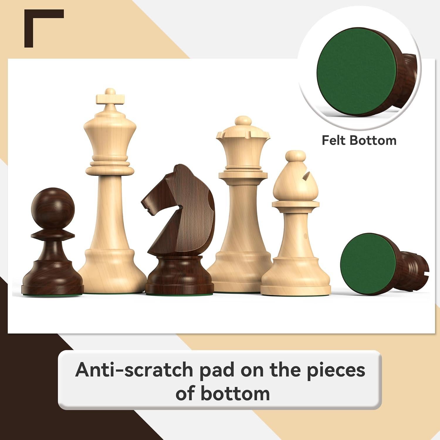 Juego de Ajedrez de Madera Grande Doowroodni Rey 9.53 cm