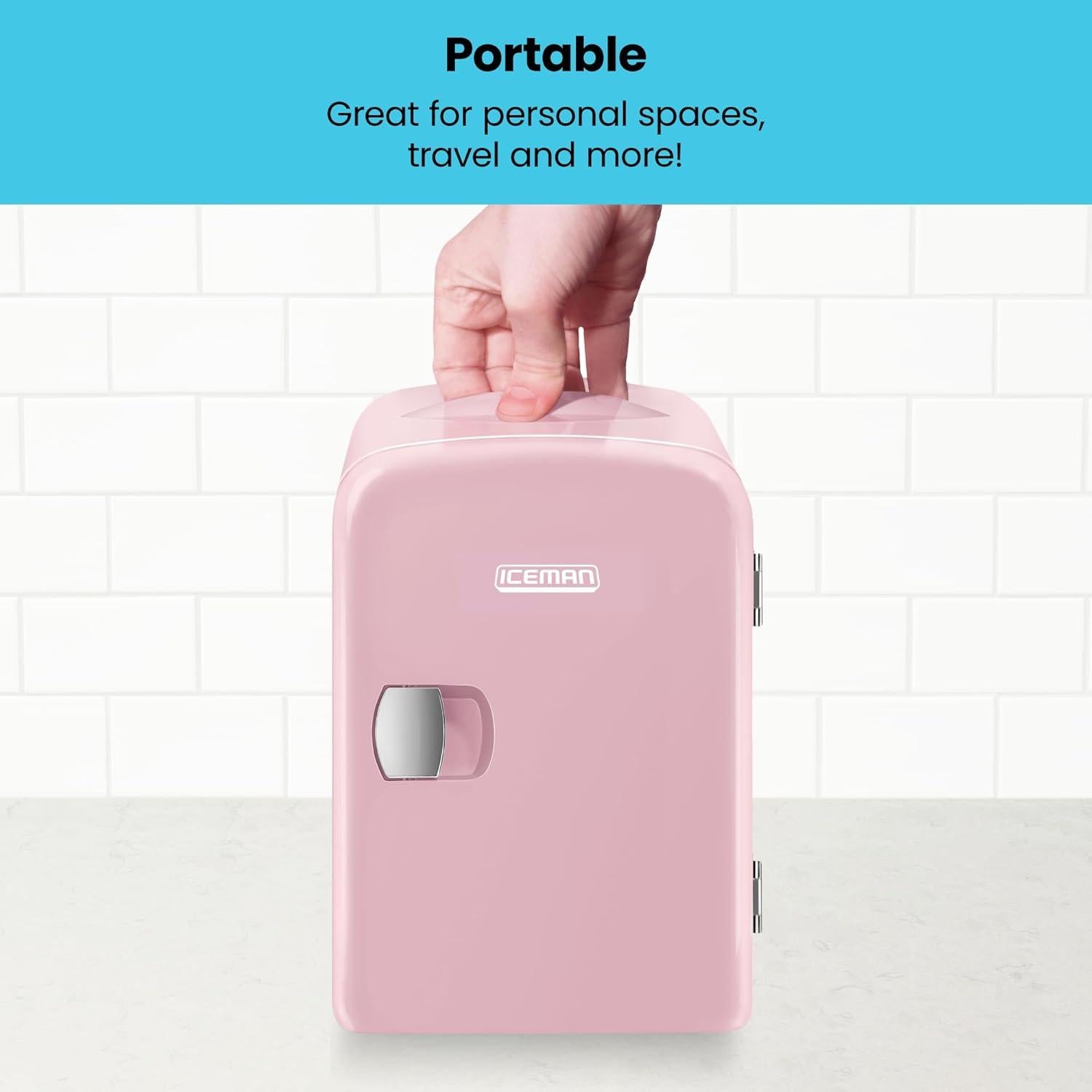 Mini Refrigerador Personal Chefman Rosa 4L Enfría y Calienta