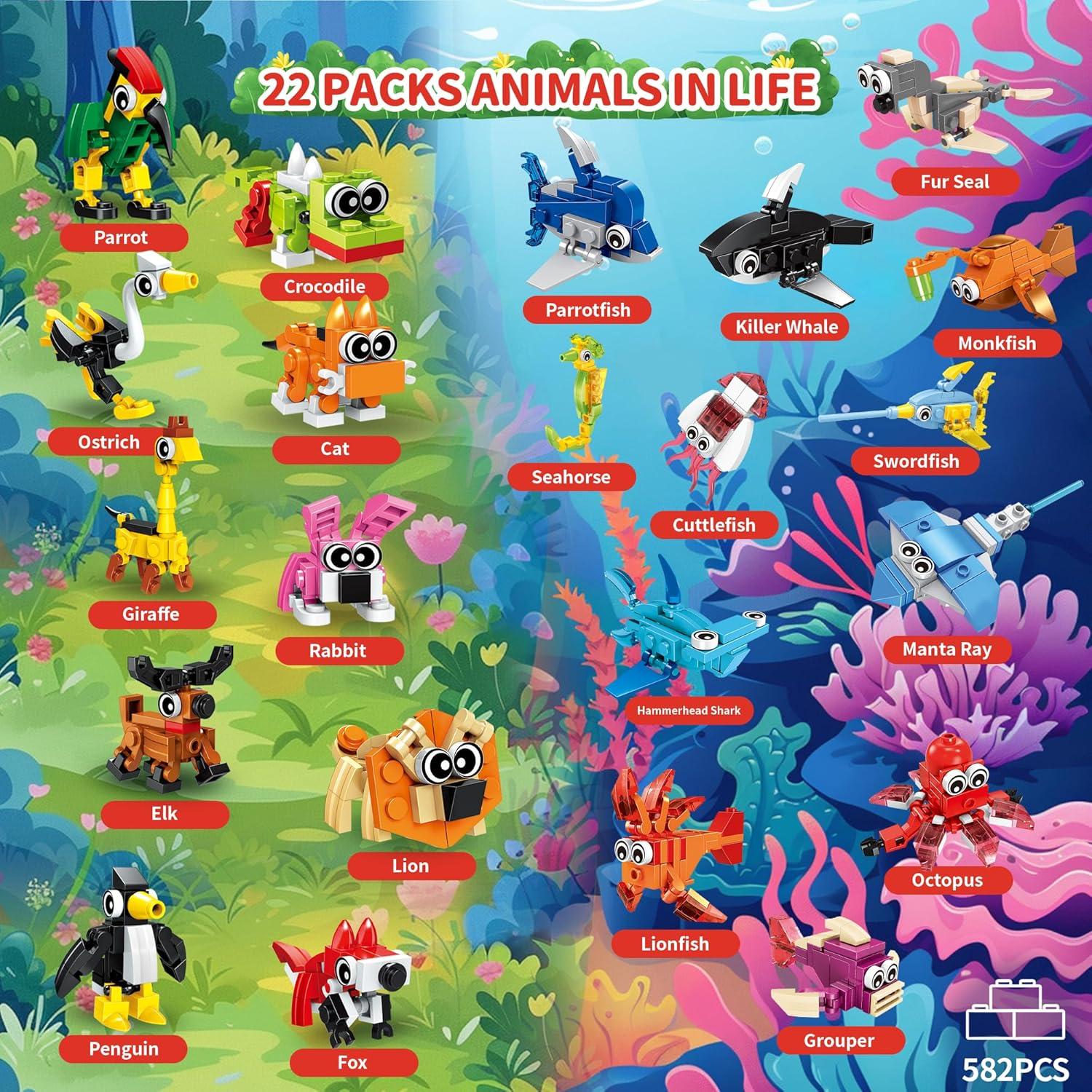 Paquete de 22 Juguetes de Construcción de Animales Zitetbolo