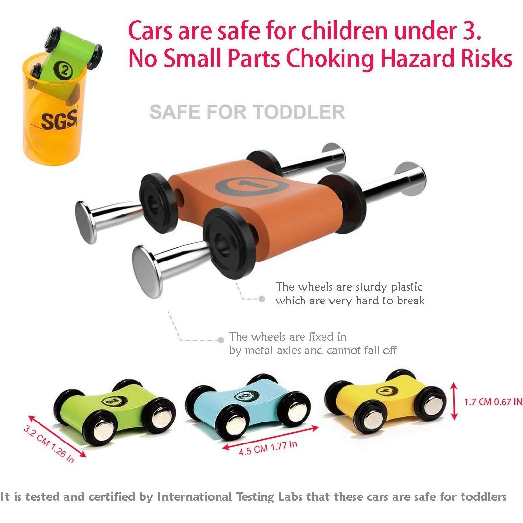 TOWO Rampa de Coche de Madera Pura - 4 Coches Incluidos