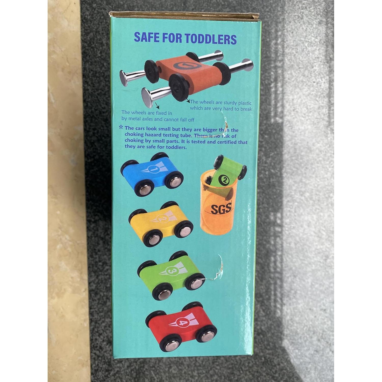 TOWO Rampa de Coche de Madera Pura - 4 Coches Incluidos