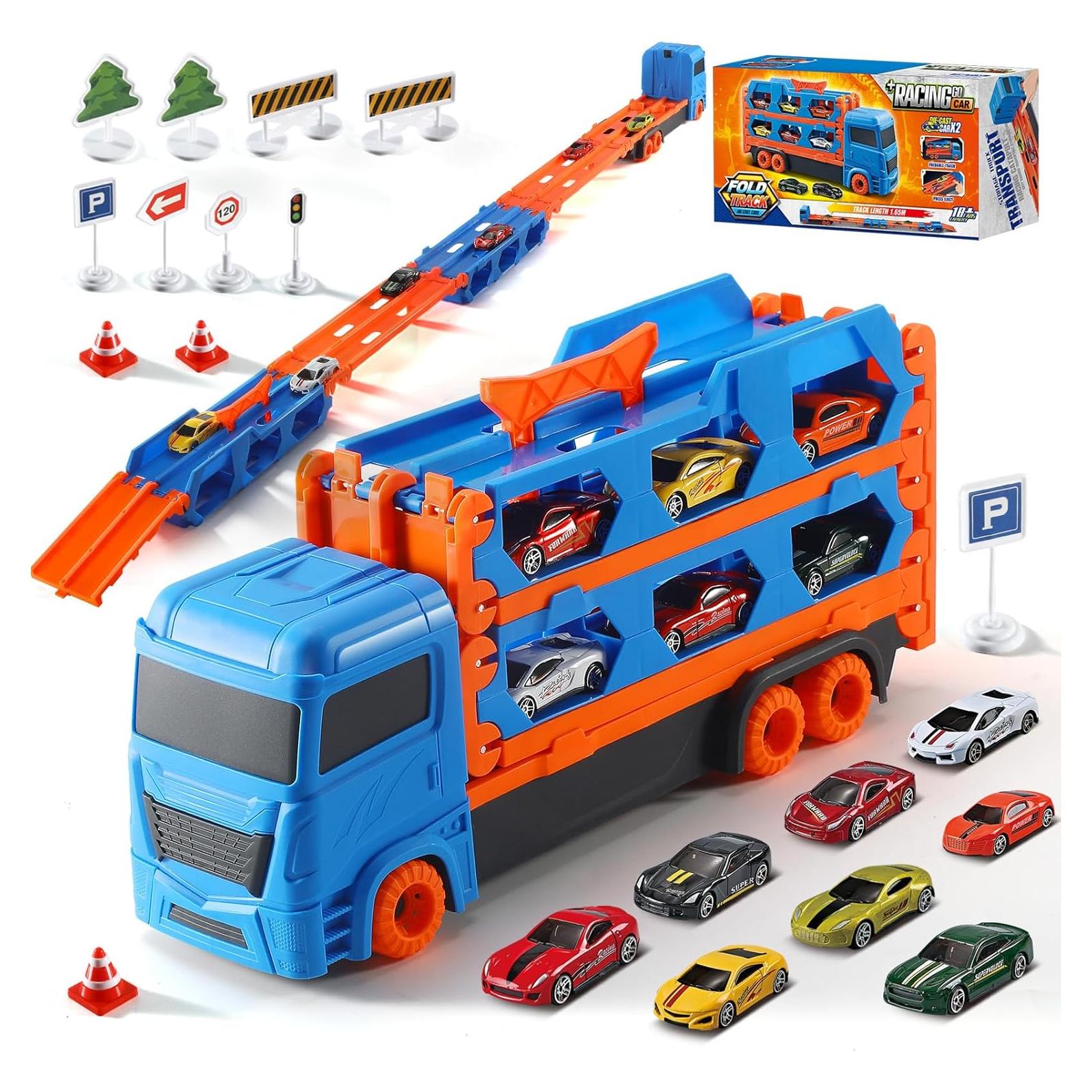 Camión Portacoches LOVE LIFE 9 en 1 con Pista de Carreras