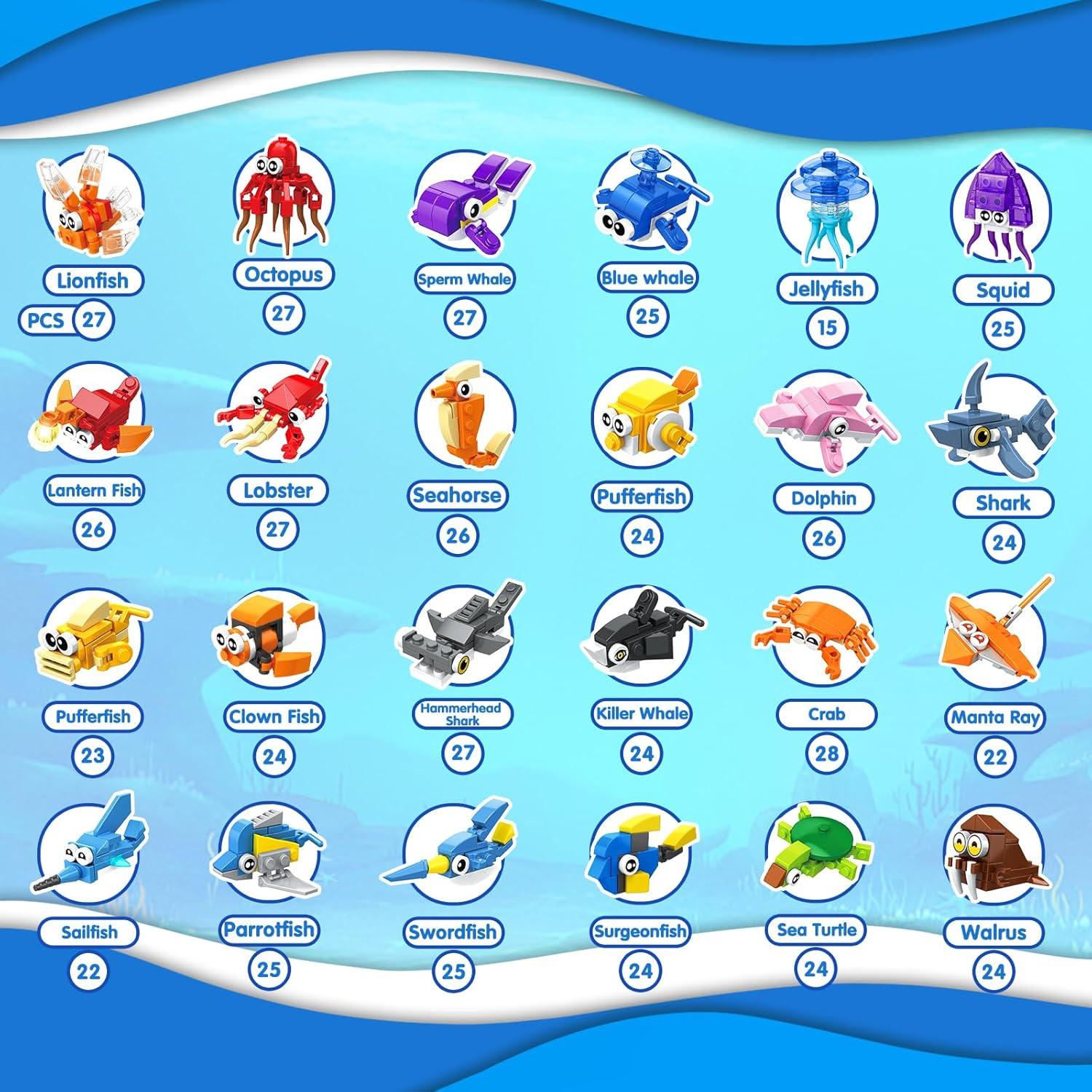 24 Paquetes de Juguetes de Animales Marinos Demkia 24en1