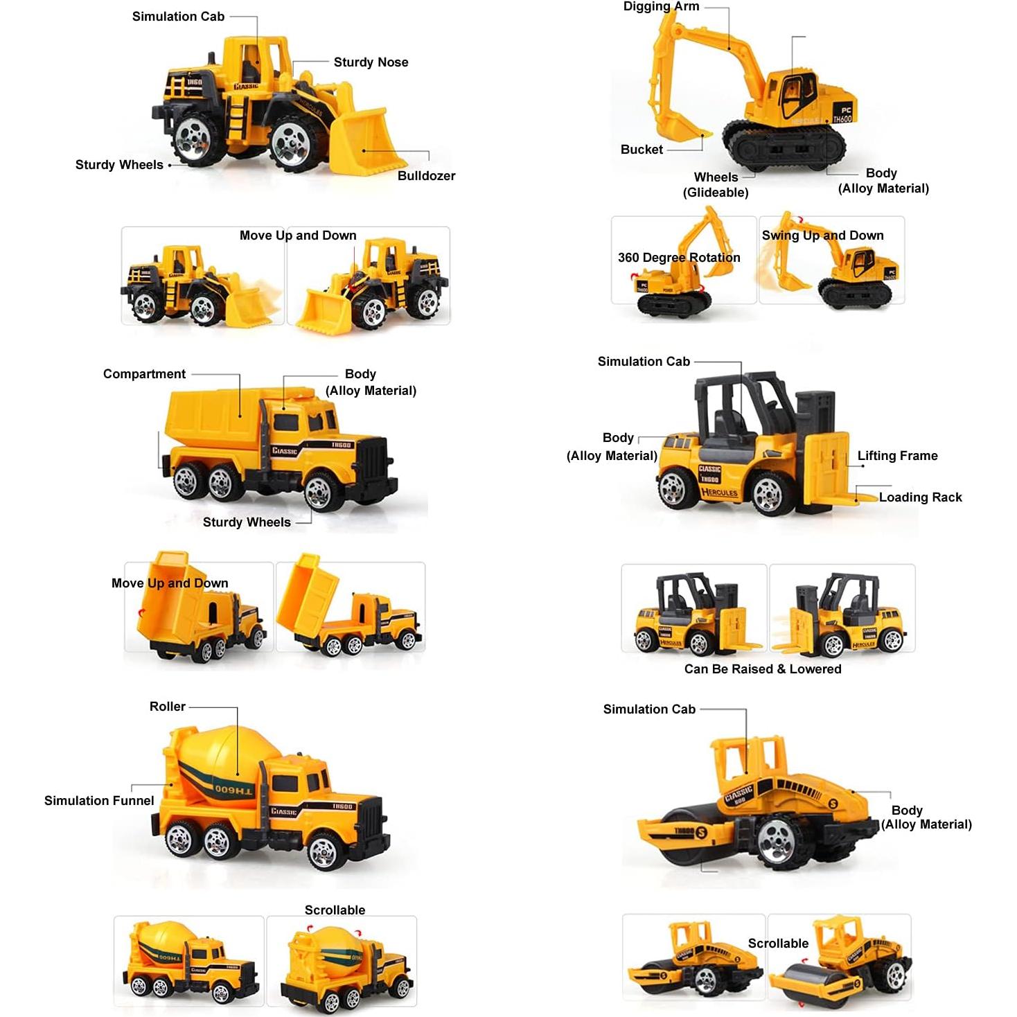 QAPIZM 6PCS Vehículos de Construcción Mini Juguetes para Niños