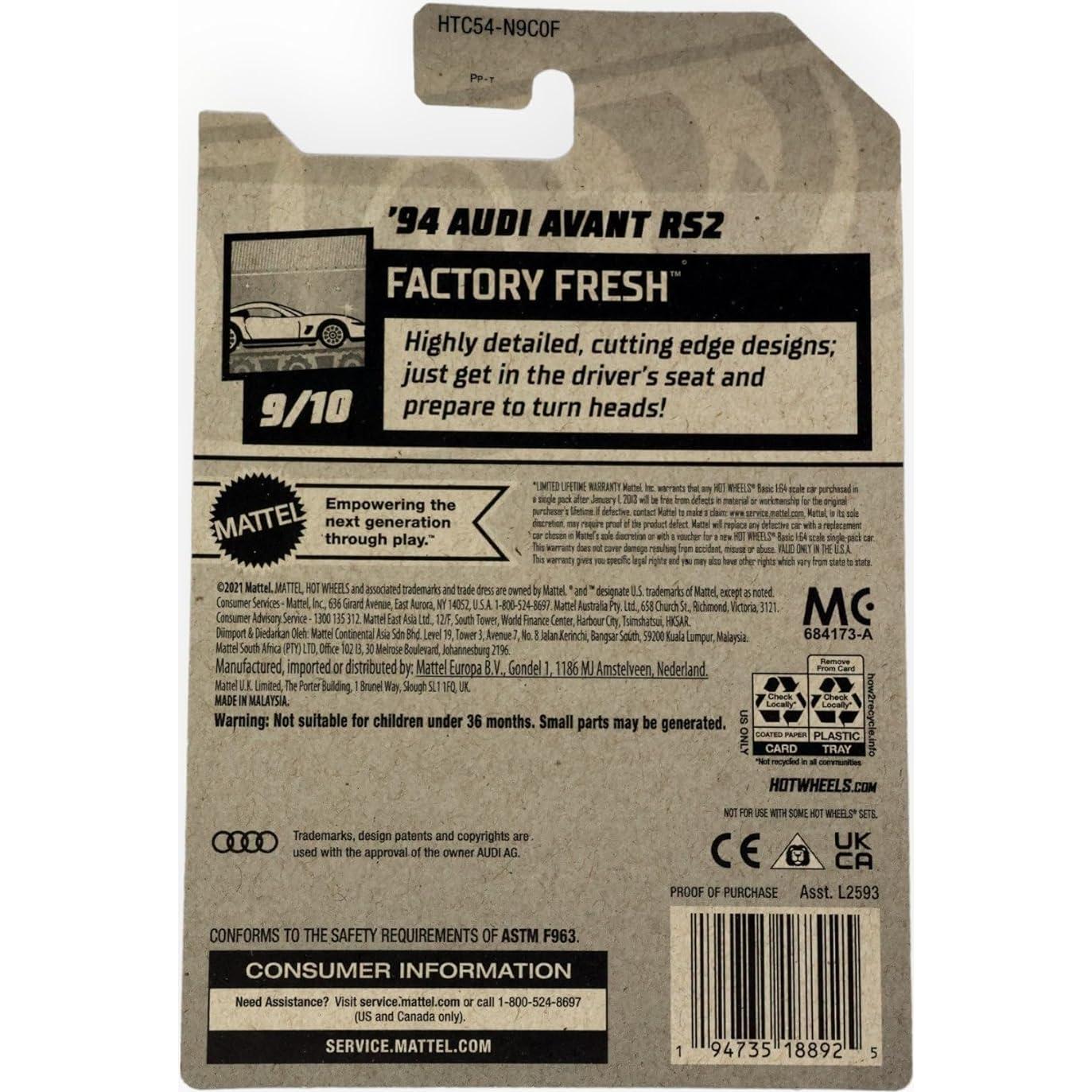 Hot Wheels Audi Avant RS2 1994 Rojo 10.7x10.5x3.2 cm