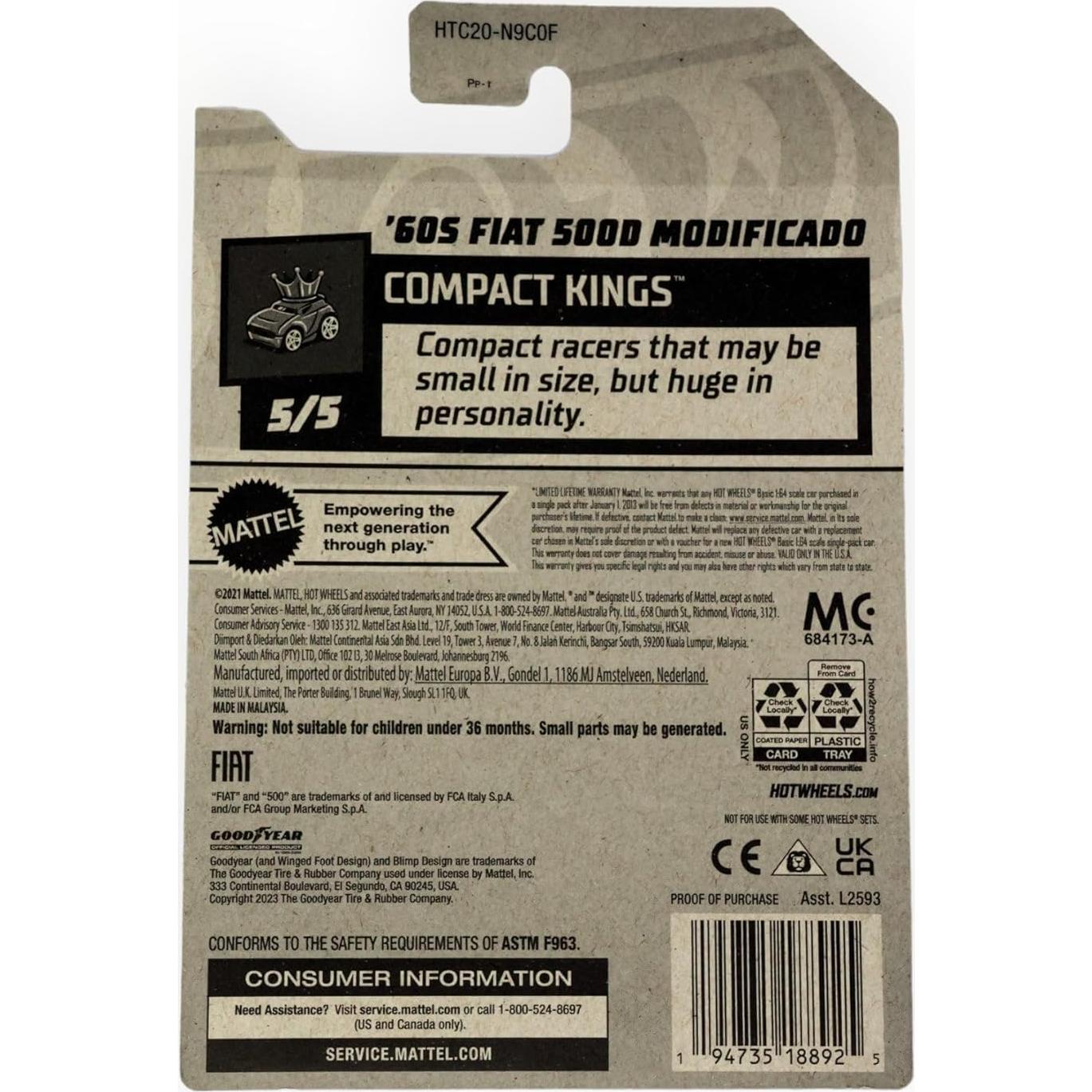 Auto de colección Matchbox Fiat 500D Modificado Amarillo