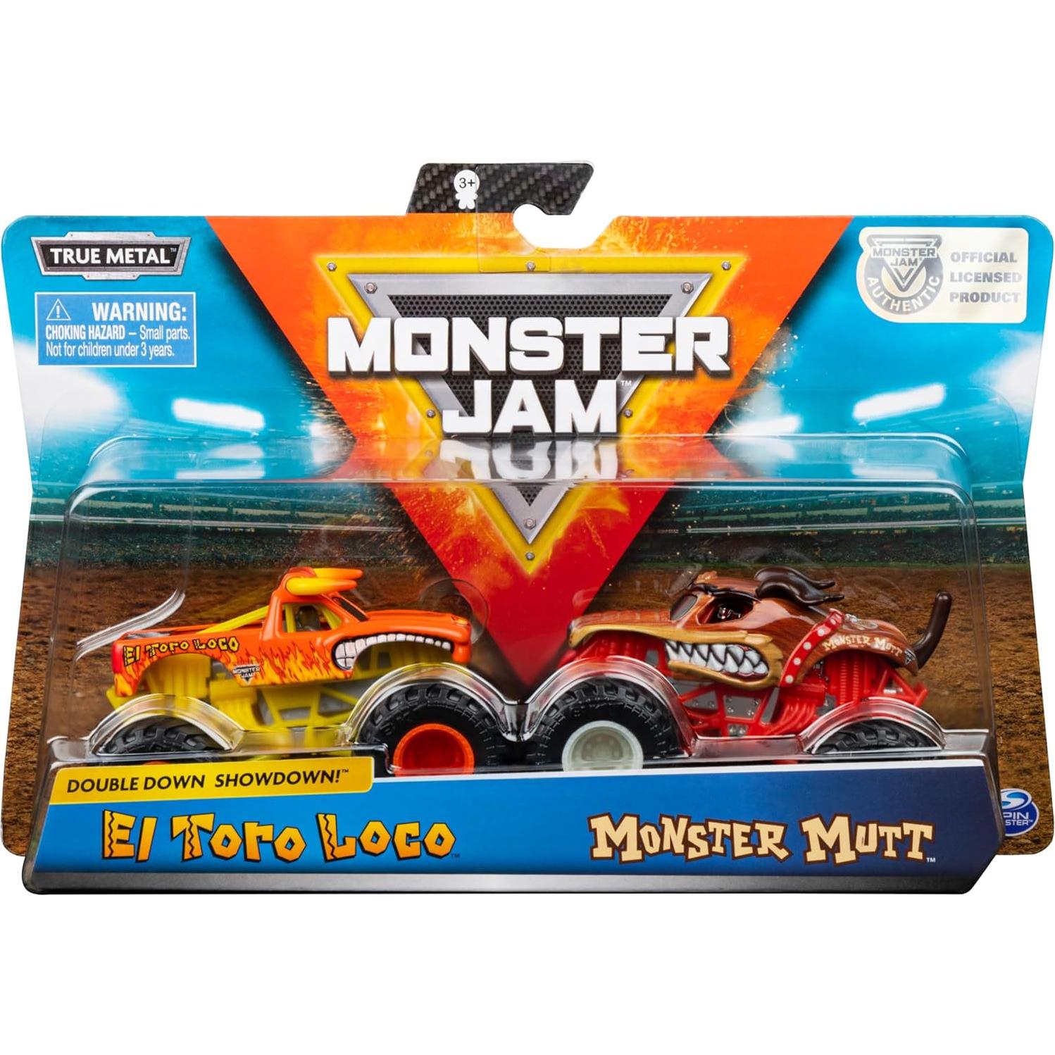Paquete Doble Camiones Monstruo Monster Jam El Toro Loco y Monster Mutt 1:64