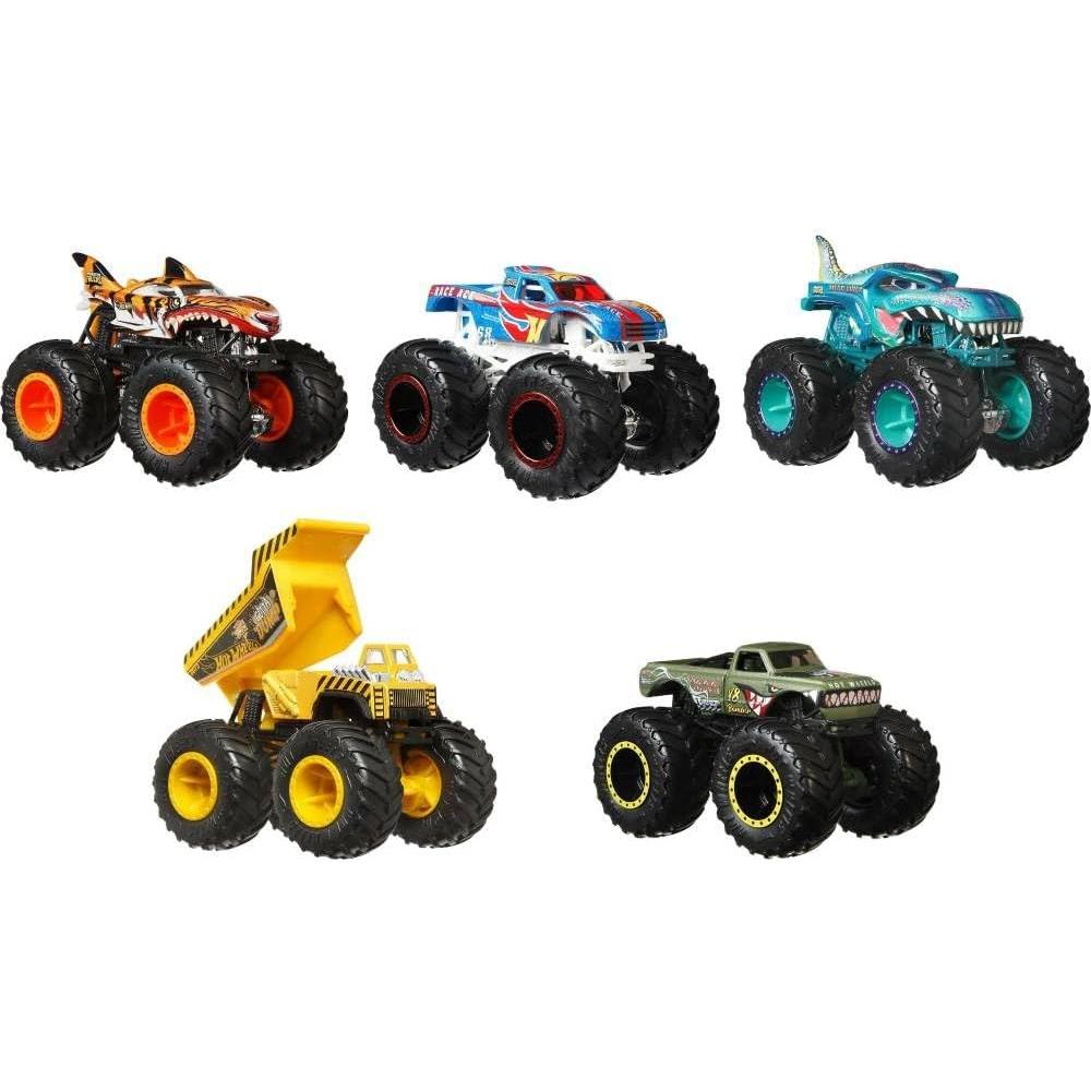 Hot Wheels Monster Trucks Paquete 5 Vehículos Tiger Shark y más
