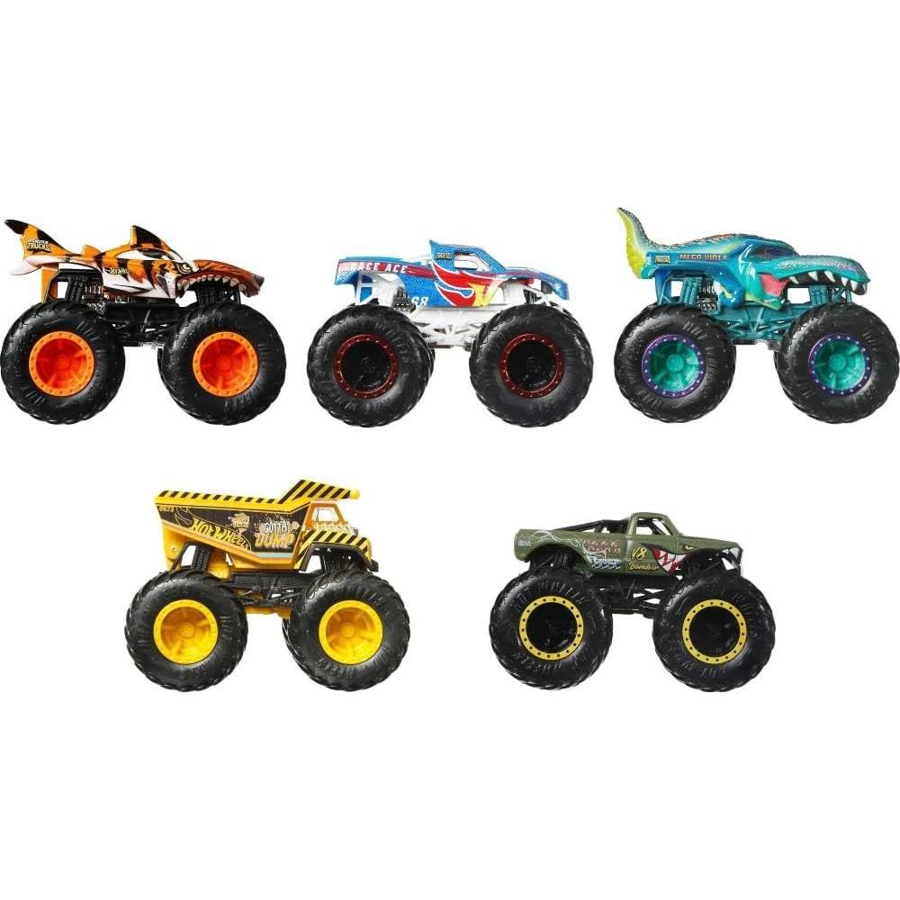 Hot Wheels Monster Trucks Paquete 5 Vehículos Tiger Shark y más