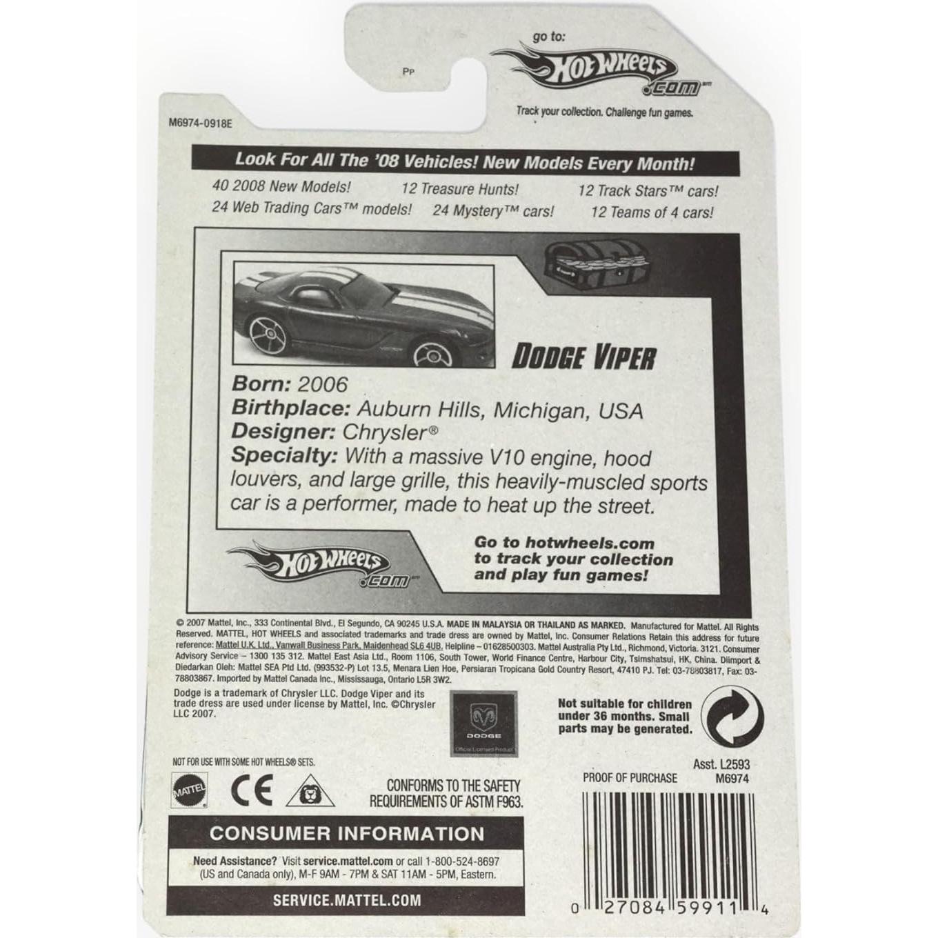 Auto de Juguete Hot Wheels Dodge Viper 1:64 Mattel