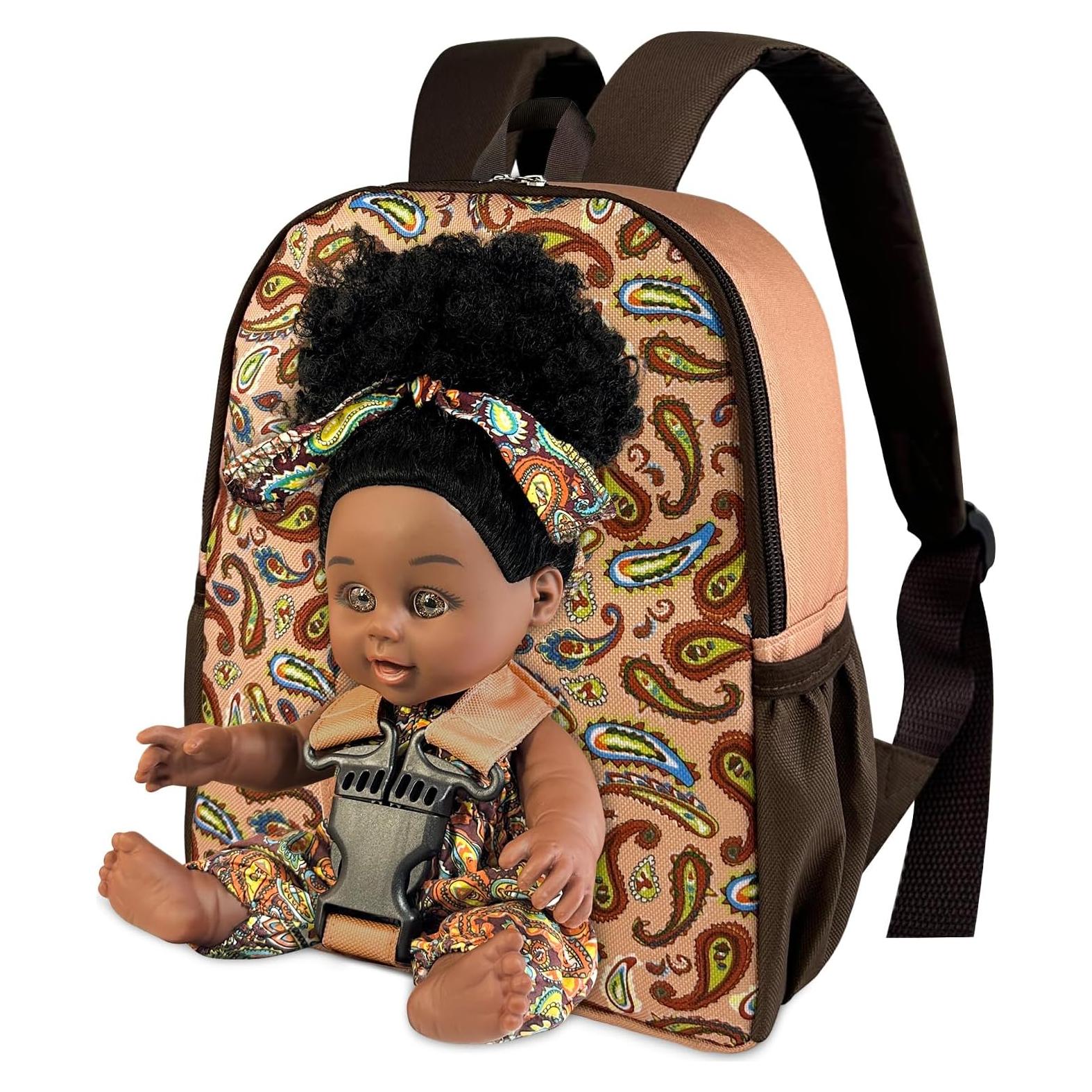 Muñeca Negra 25cm con Mochila Portadora Nice2you