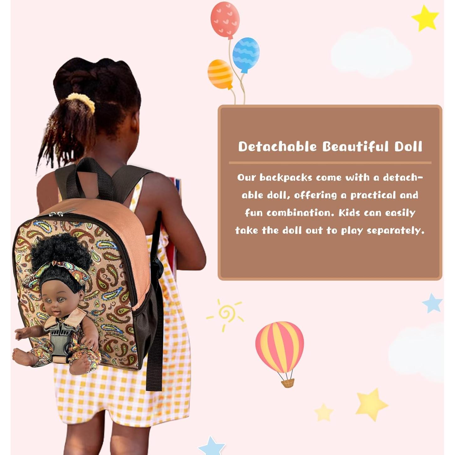 Muñeca Negra 25cm con Mochila Portadora Nice2you