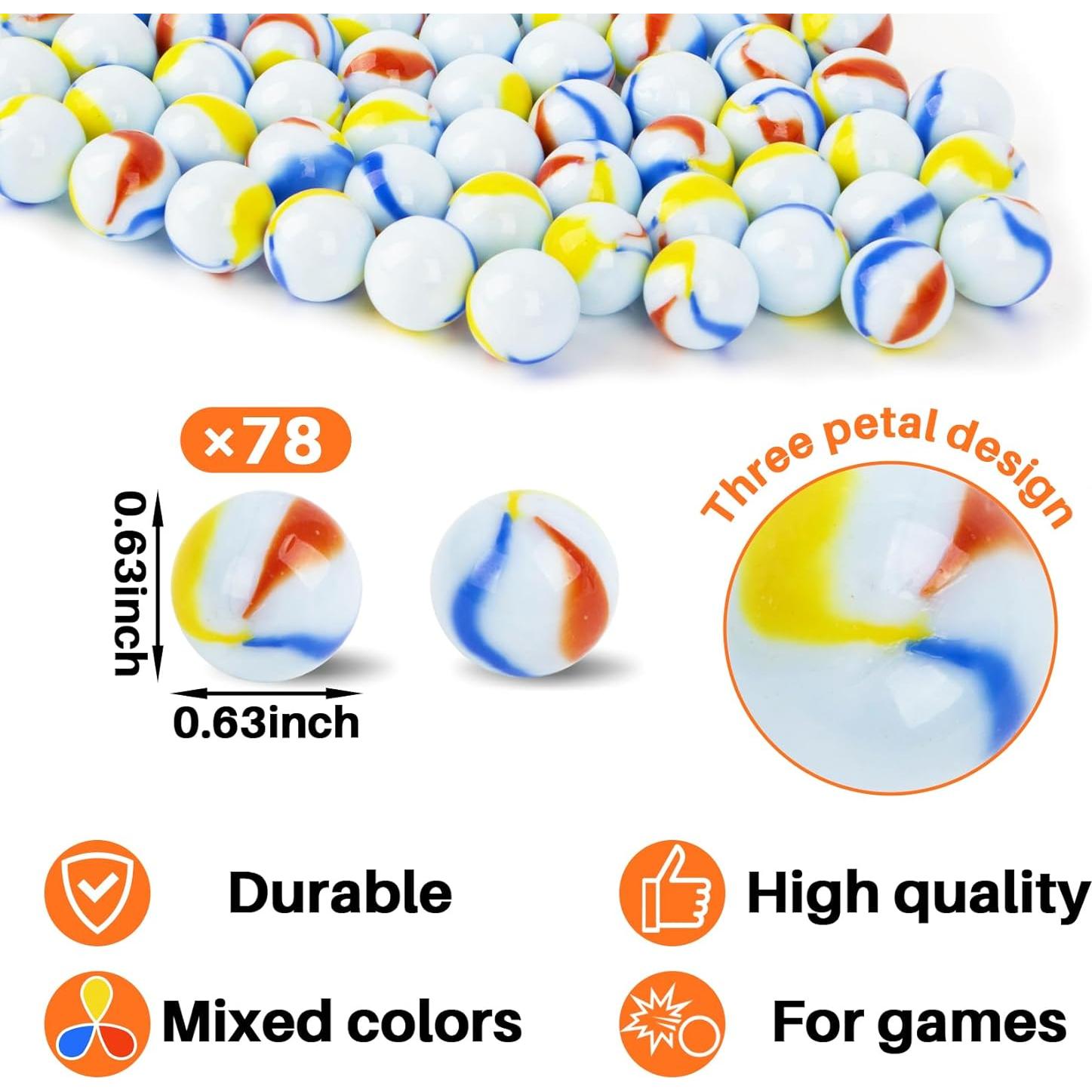 78 Canicas de Vidrio WRM-WhiteMarble 16mm para Juegos