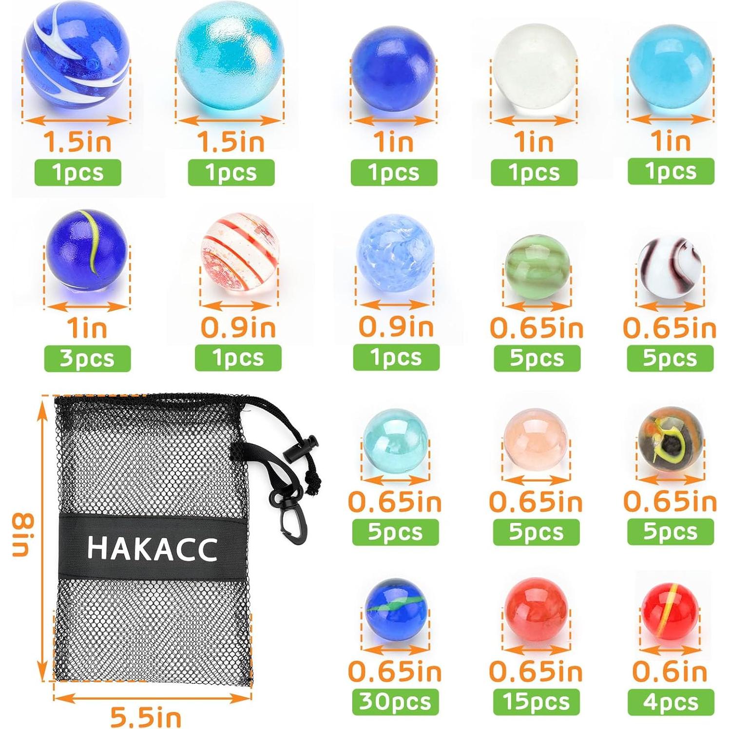 Canicas de Vidrio 85PCS SallyFashion con Bolsa - Tamaños Variados