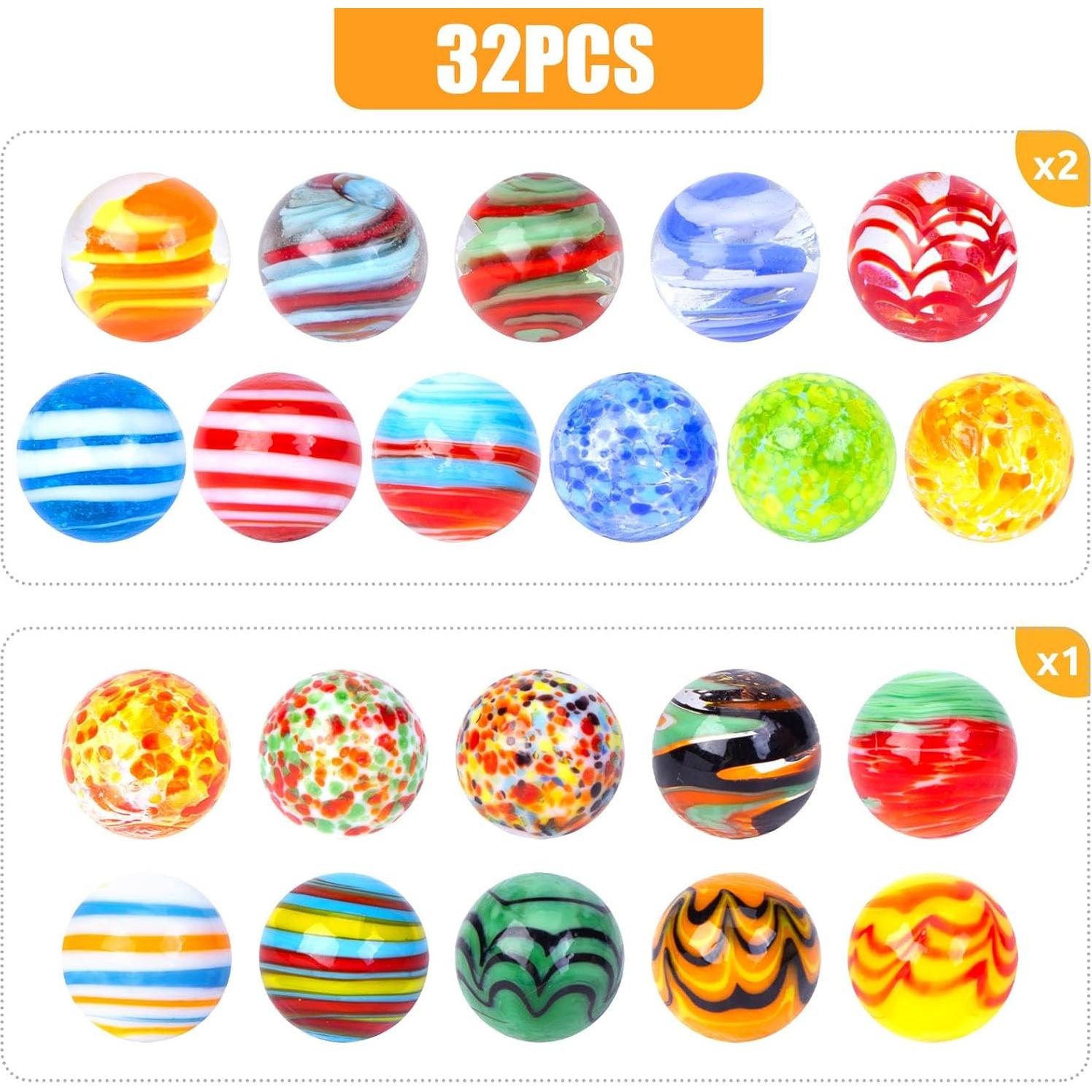 SallyFashion 32 Canicas de Vidrio Coloridas 16mm para Niños