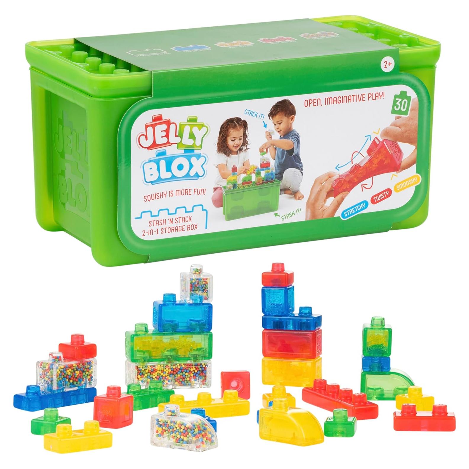 Jelly Blox Stash 'N Stack 2-en-1 Caja de Almacenamiento 30 Bloques