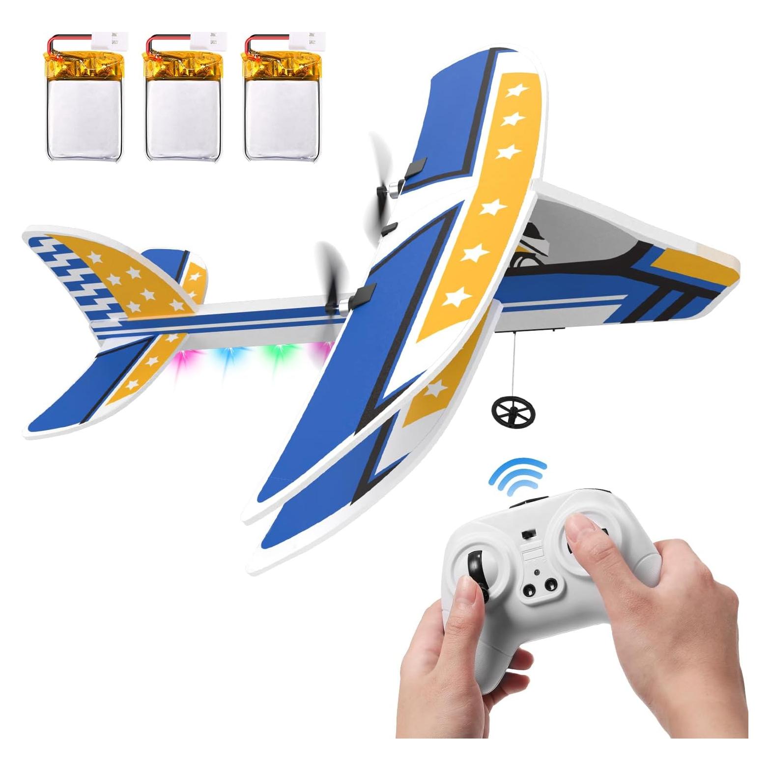 DEERC Avión RC AU4-SQN-022-YW con 3 Baterías y Giroscopio