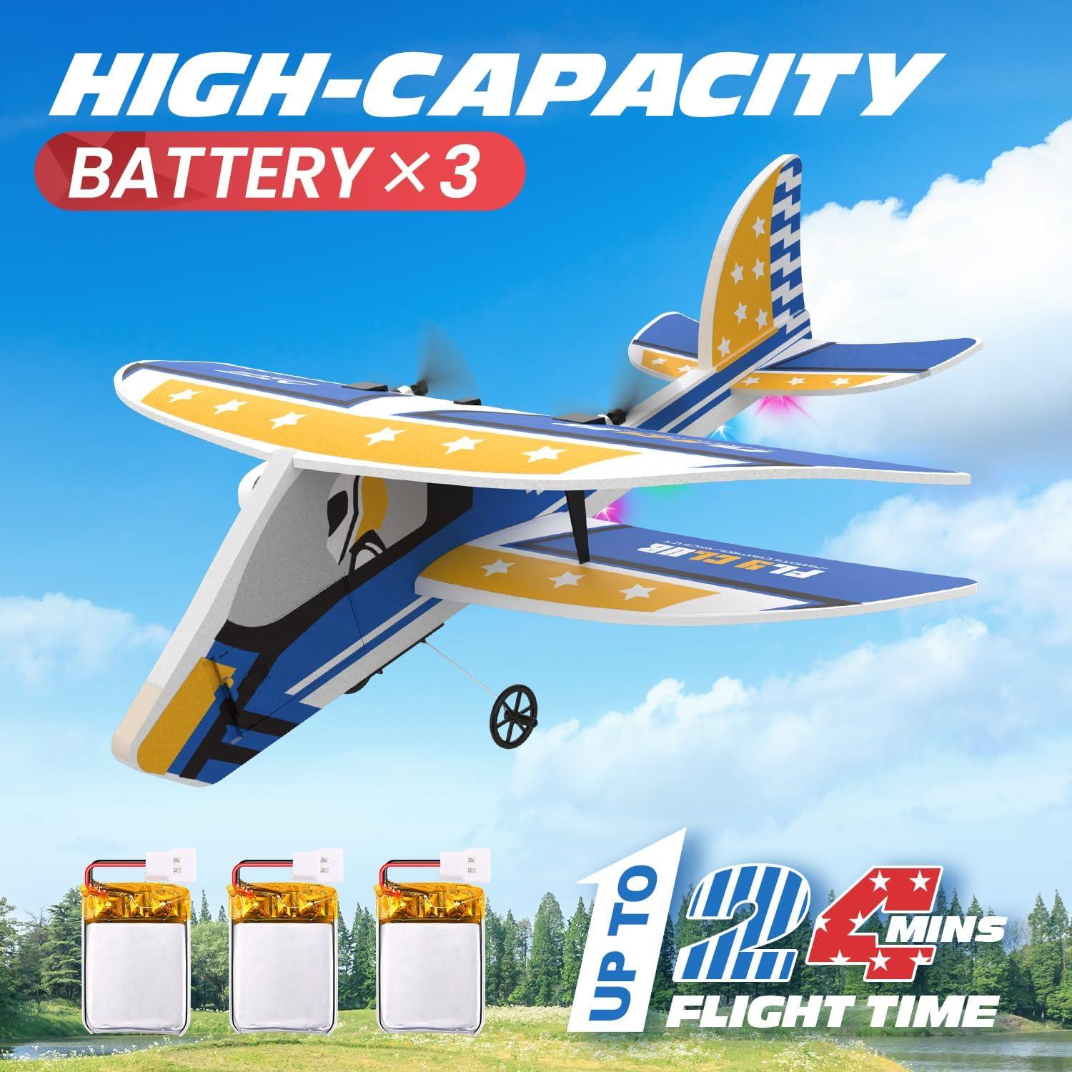 DEERC Avión RC AU4-SQN-022-YW con 3 Baterías y Giroscopio