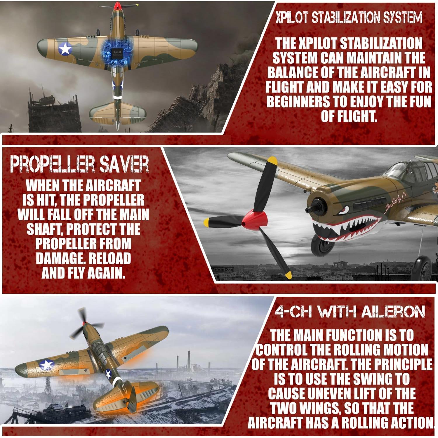 Avión RC LEAMBE P-40 Warhawk 35.5 cm para Principiantes