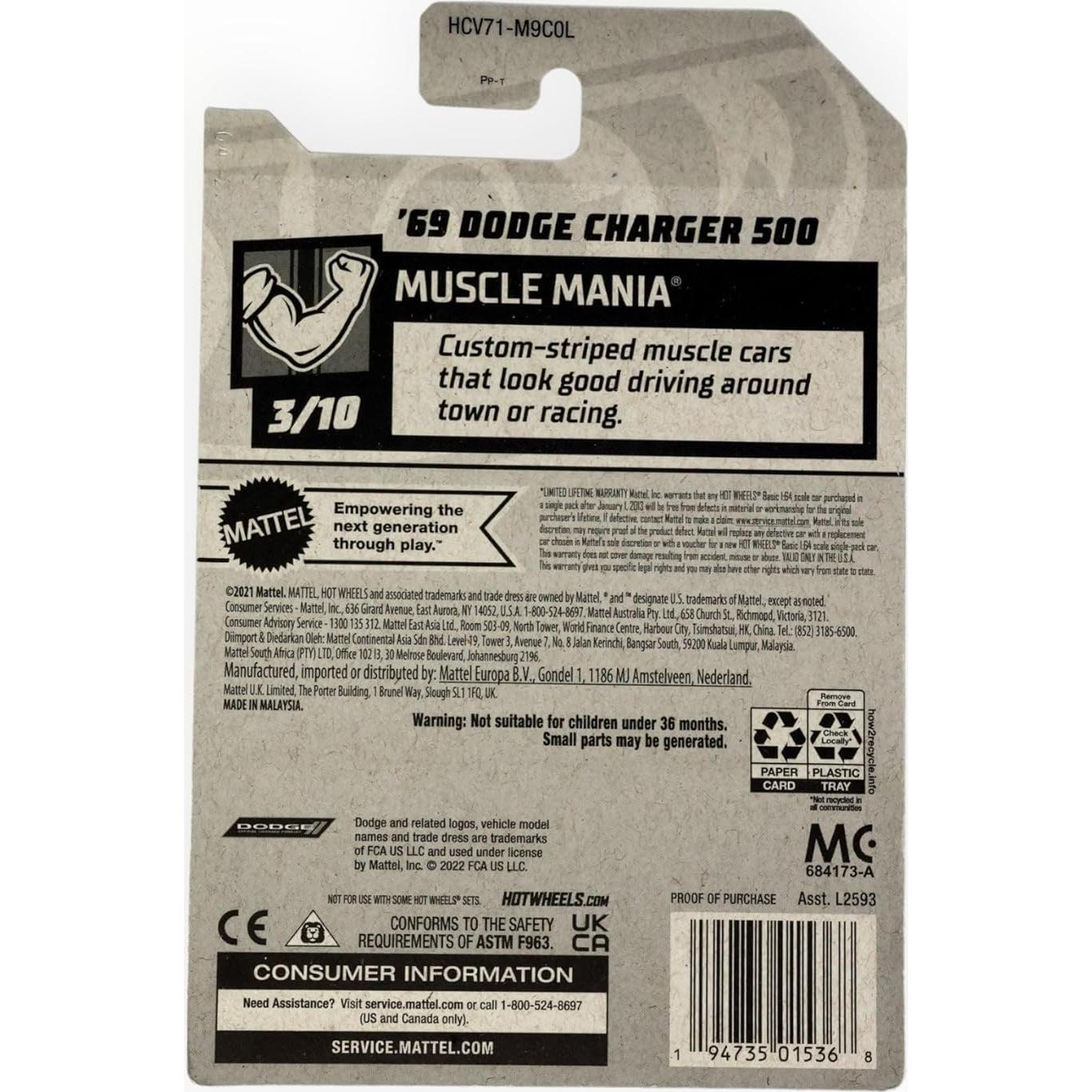 Hot Wheels Dodge Charger 500 1:64 Mattel - Escala 17.78 cm