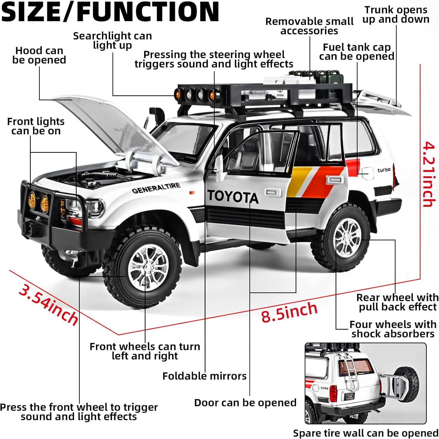 Coche Diecast Land Cruiser LC80 1:24 con Luz y Sonido - Blanco