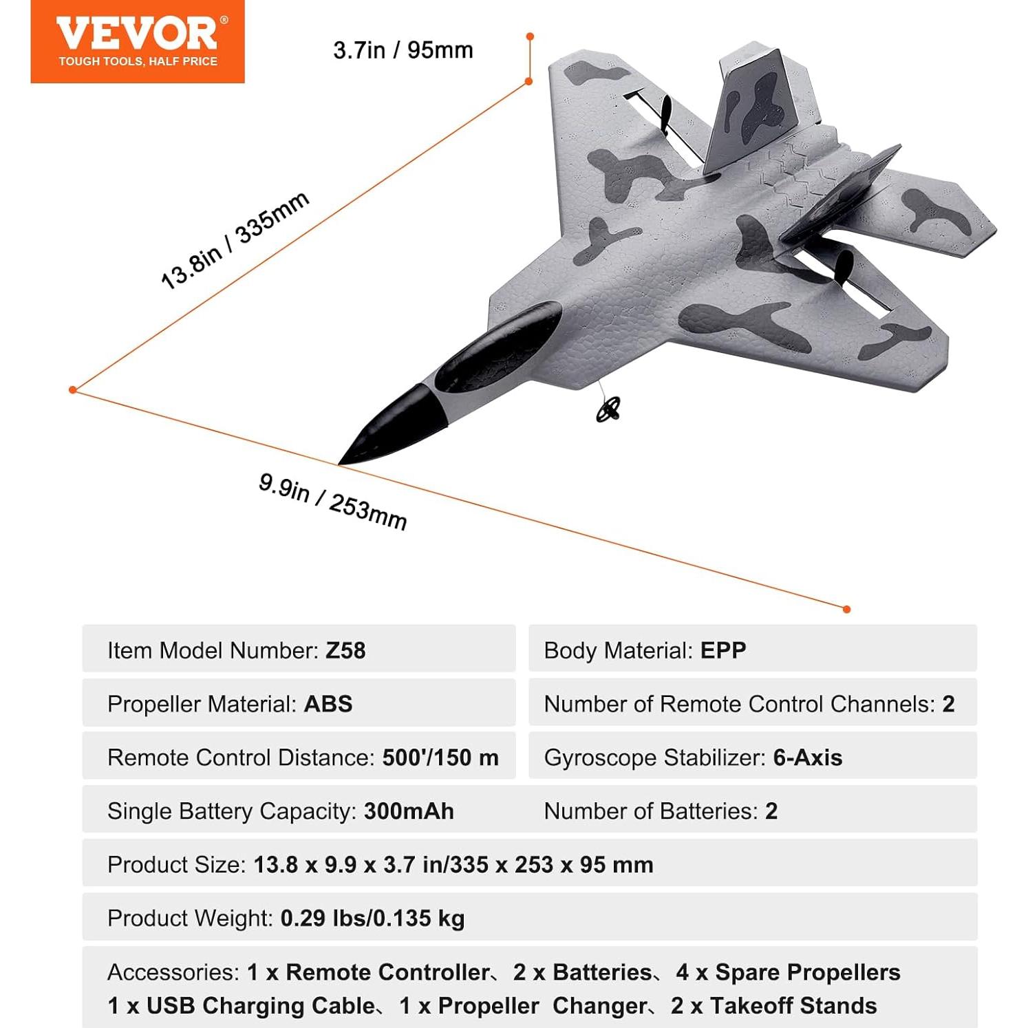Avión RC VEVOR F-22 2 Canales con Estabilizador