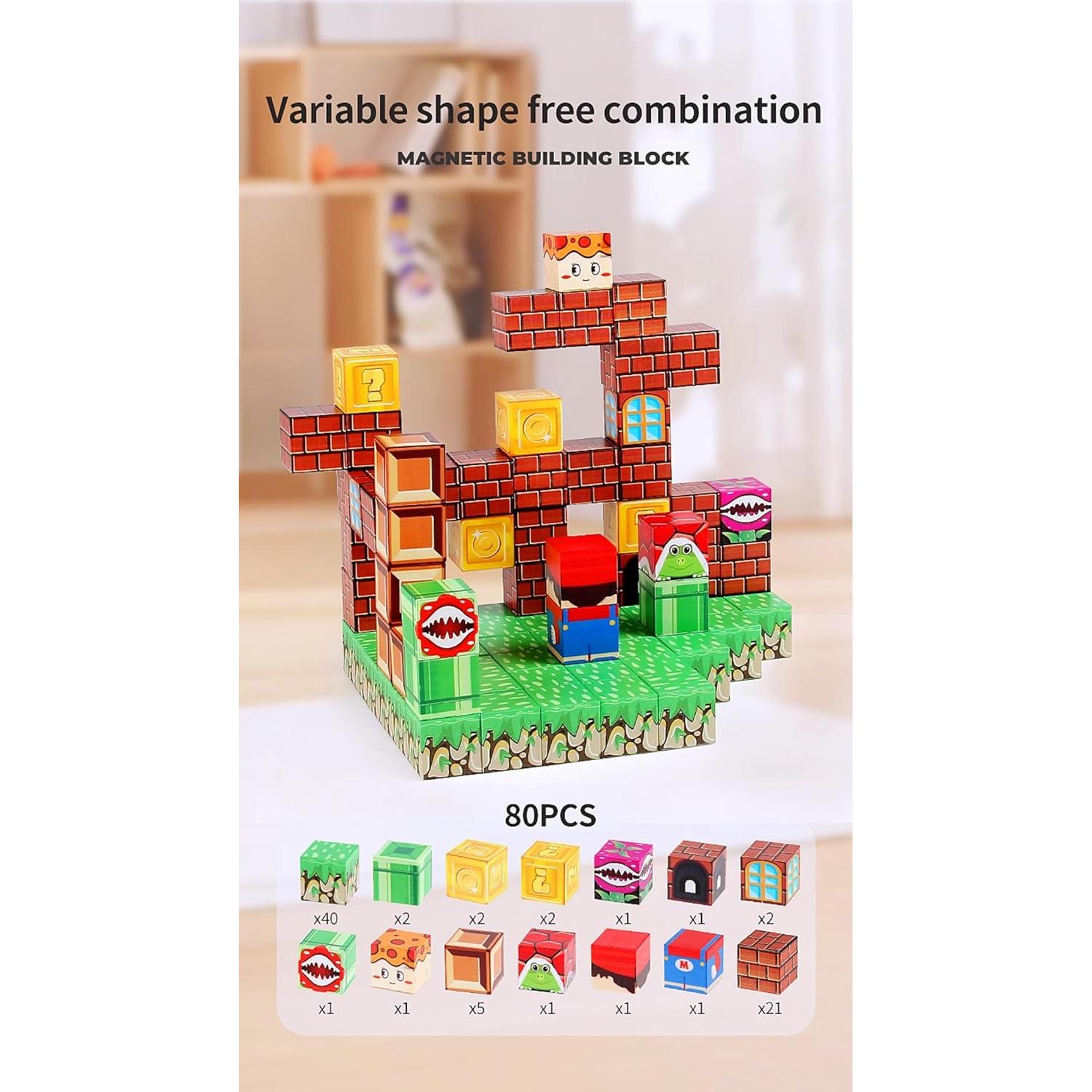 Bloques Magnéticos Super Bro - Set de 80 Piezas para Niños