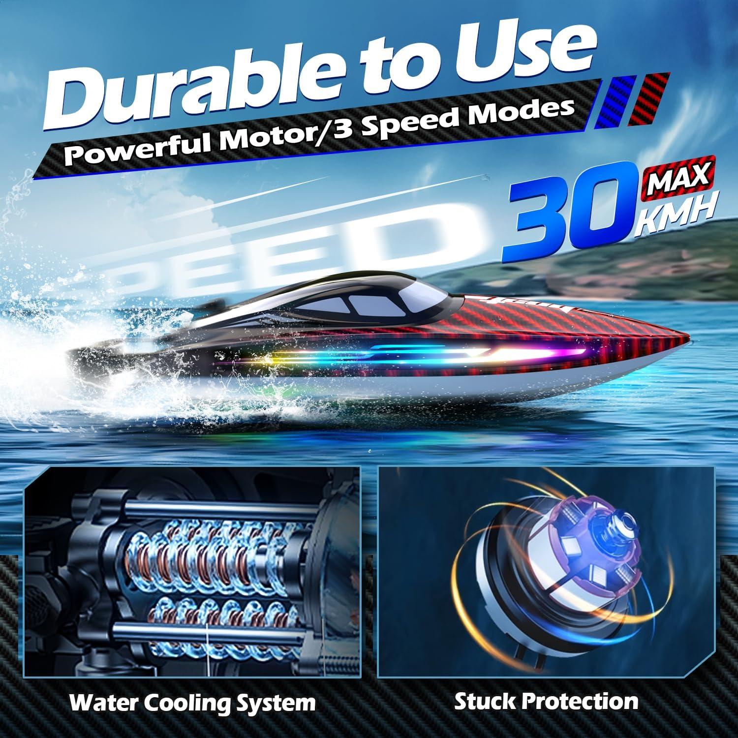 Barco RC Jogpun H138 30KMH con 7 Modos de Luz Rojo