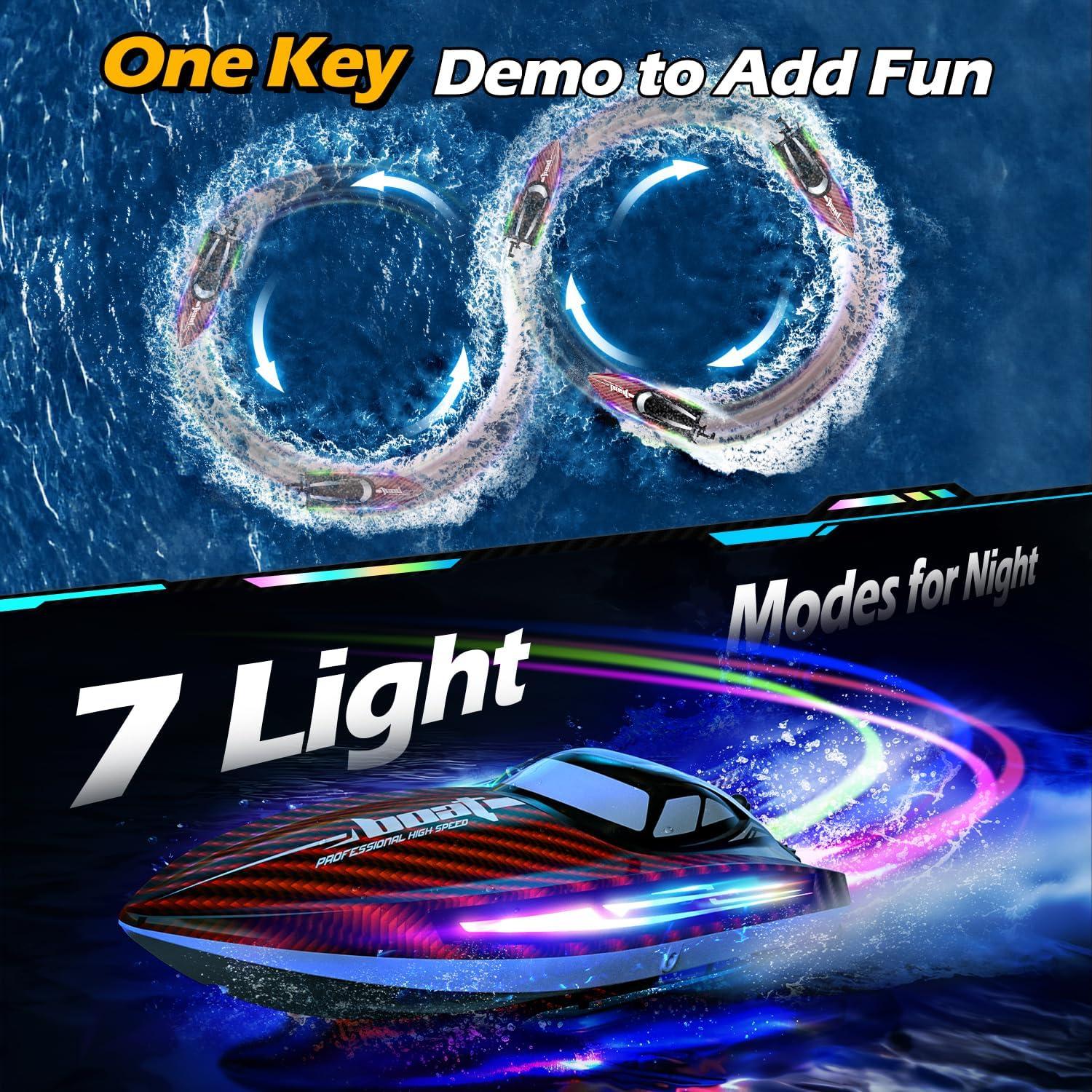 Barco RC Jogpun H138 30KMH con 7 Modos de Luz Rojo