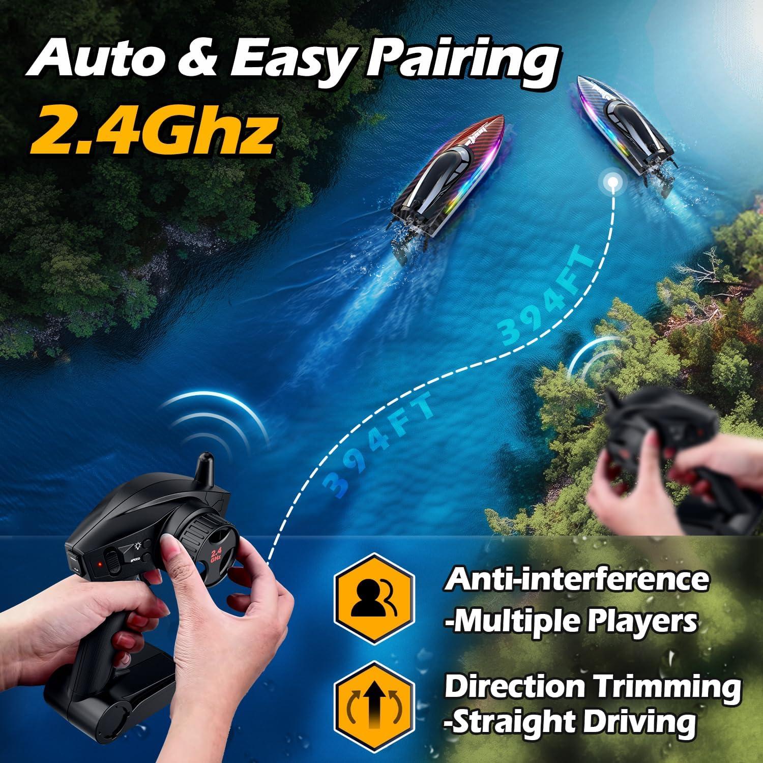 Barco RC Jogpun H138 30KMH con 7 Modos de Luz Rojo