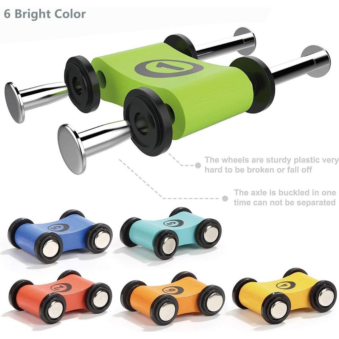 Pista de Carreras de Madera TOP BRIGHT con 6 Coches y Garaje