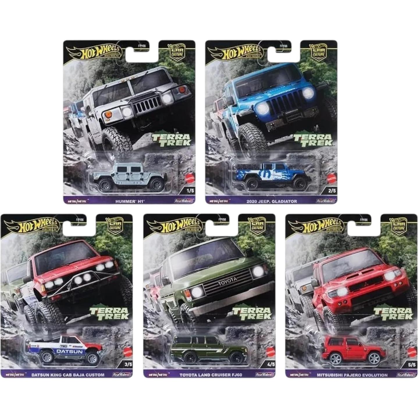 Set de 5 Autos Off-Road Hot Wheels Terra Trek - Hummer, Jeep, Datsun, Toyota, Mitsubishi