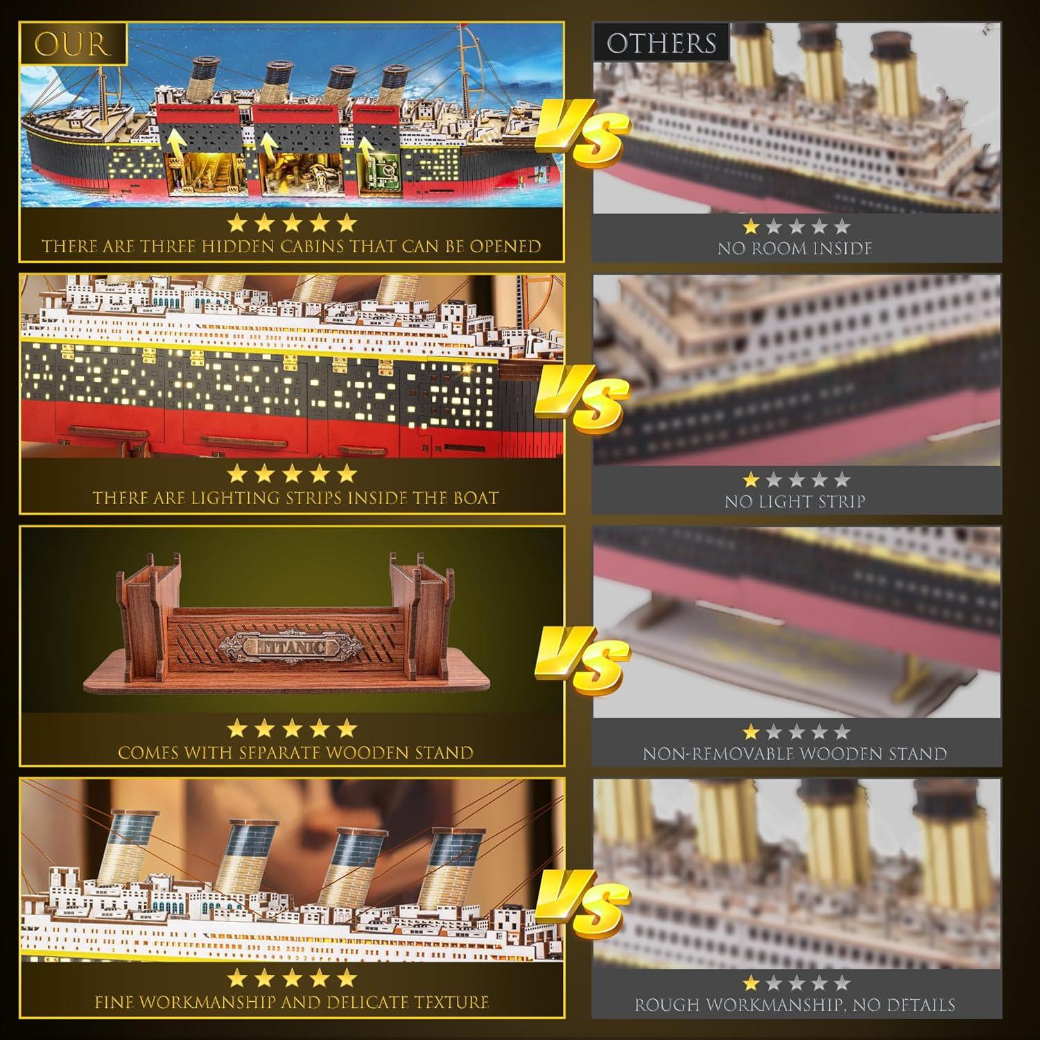 Rompecabezas 3D Titanic Acemend con Luz LED para Adultos