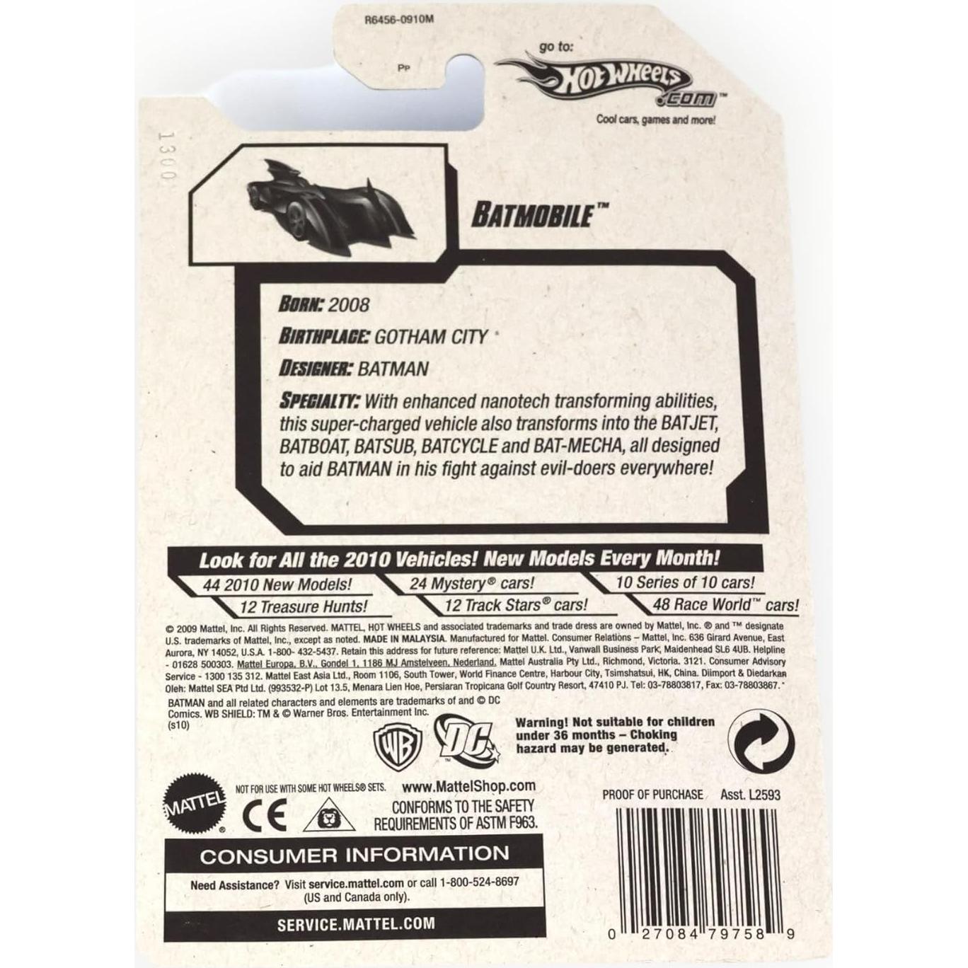 Auto de Colección Hot Wheels Batmobile 2010 1:64 Escala