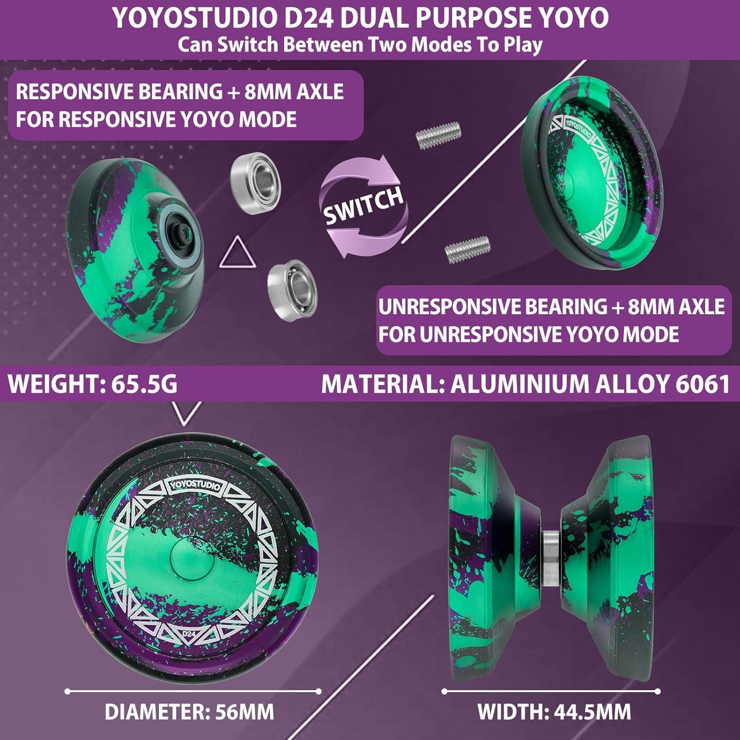 Yoyo Profesional D24 YoYoStudio con Accesorios - Negro Verde