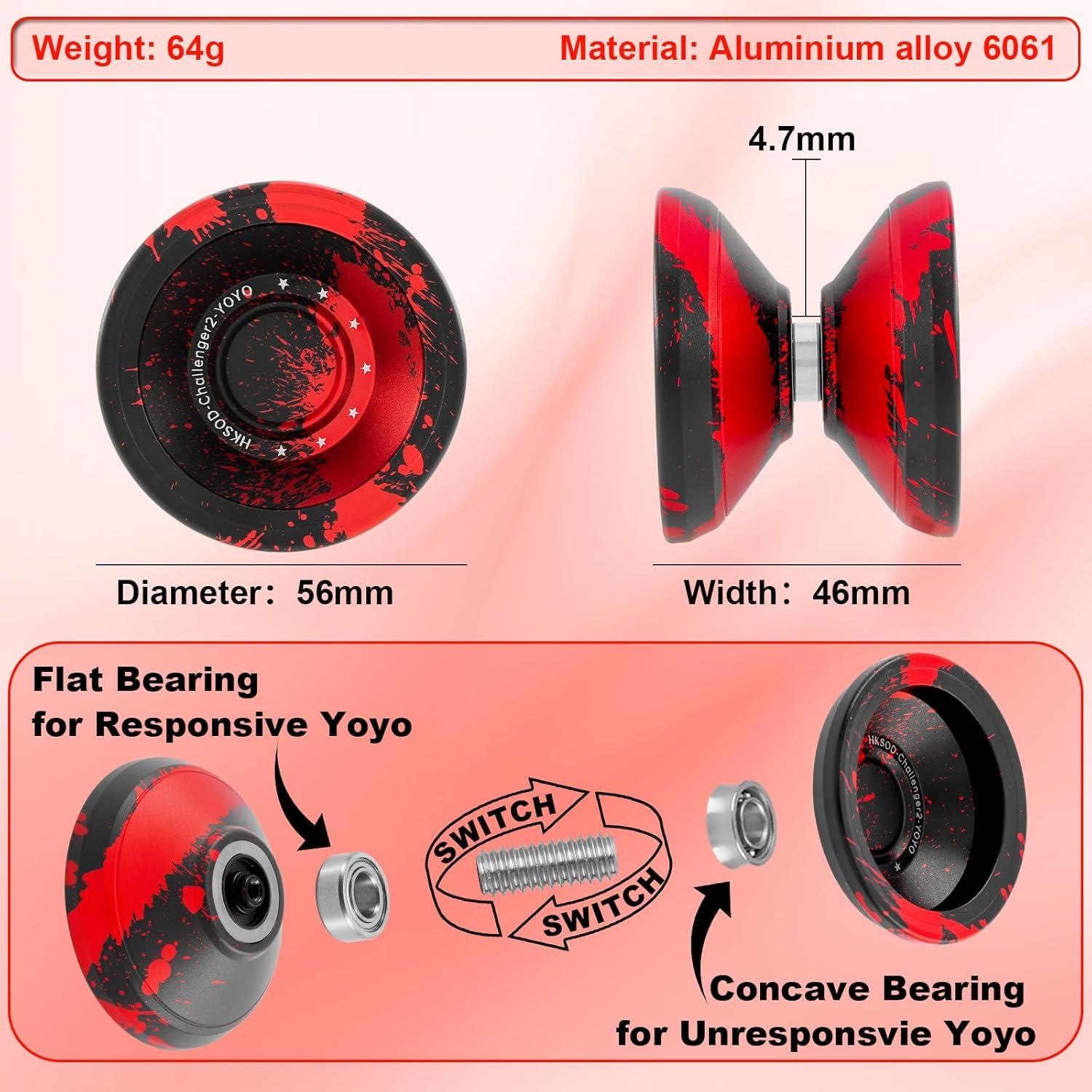Yo-Yo Profesional HKSOD Metal Negro y Rojo para Niños y Adultos