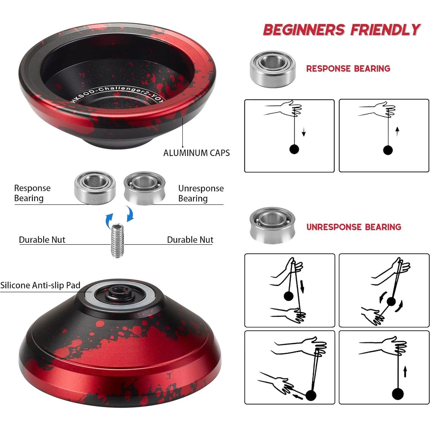 Yo-Yo Profesional HKSOD Metal Negro y Rojo para Niños y Adultos