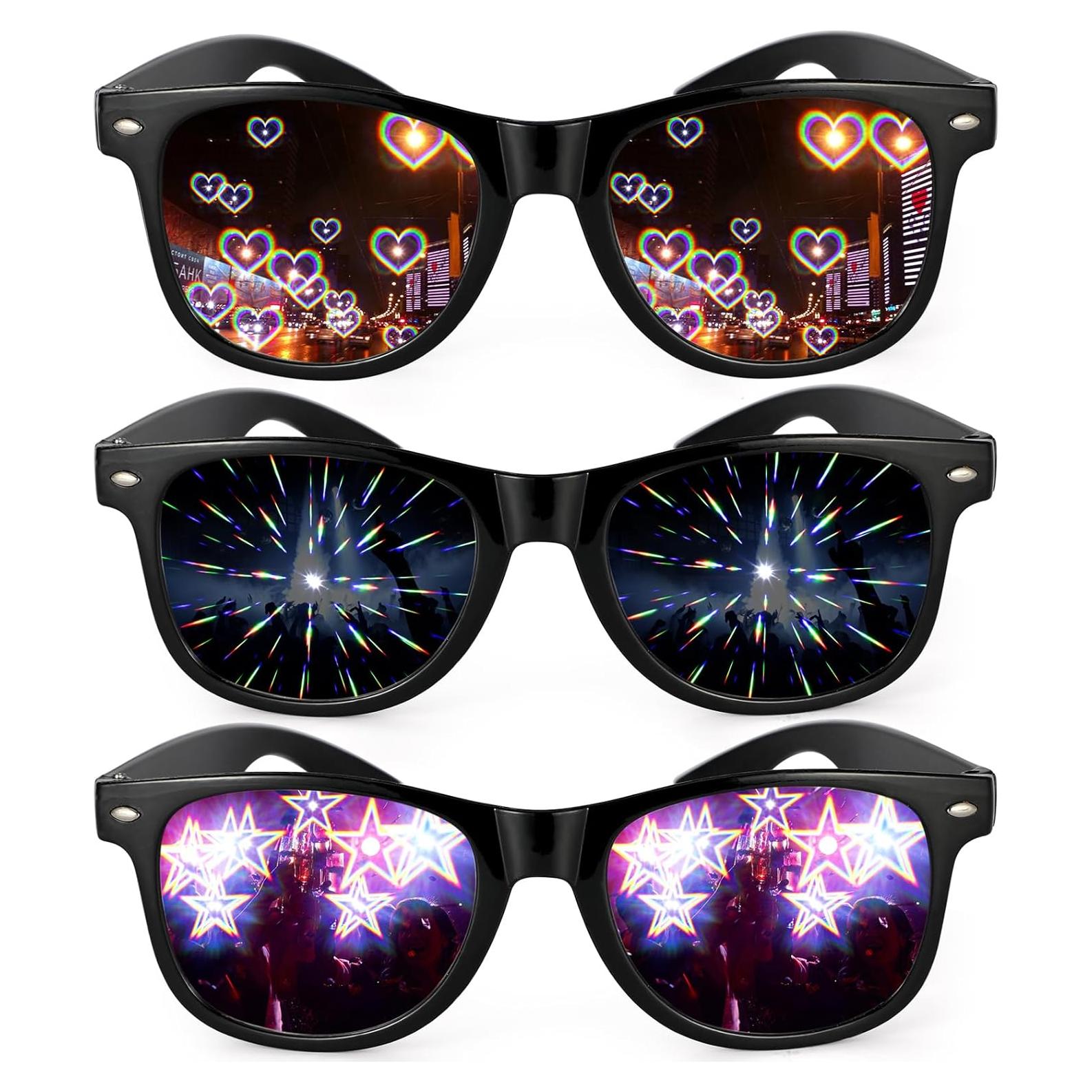 Gafas de Difracción 3 Pcs HIFOT Efecto Prisma Arcoíris 3D