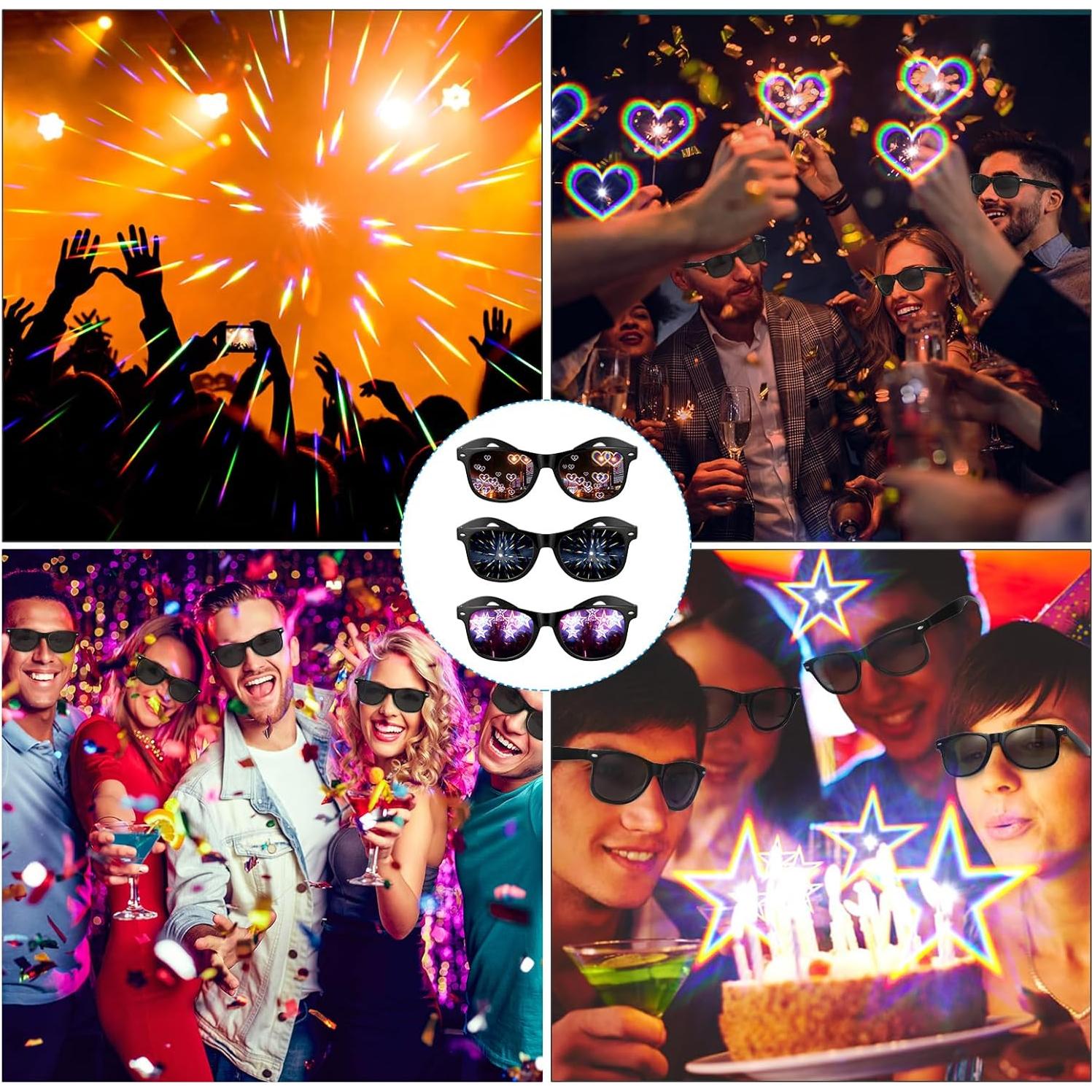 Gafas de Difracción 3 Pcs HIFOT Efecto Prisma Arcoíris 3D