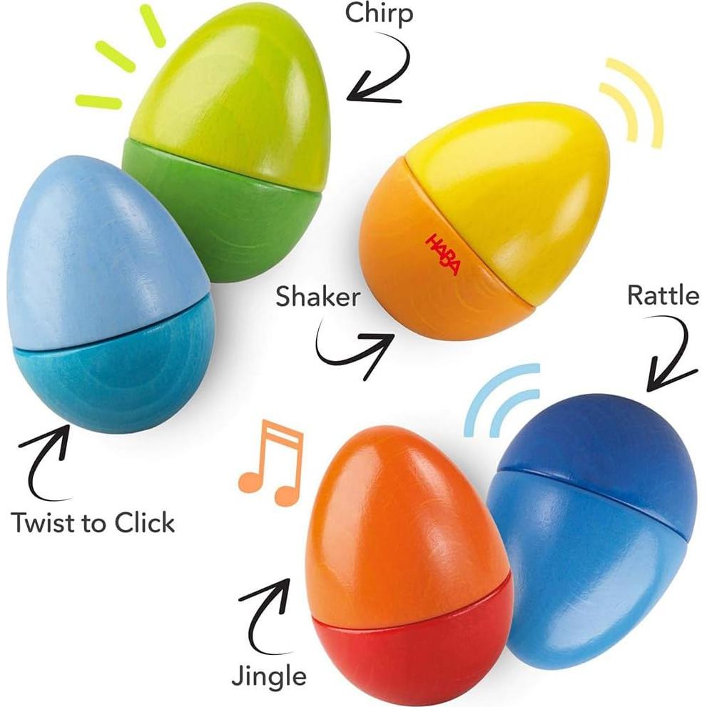 HABA Huevos Sonajeros de Madera - 5 Sonidos Acústicos para Niños