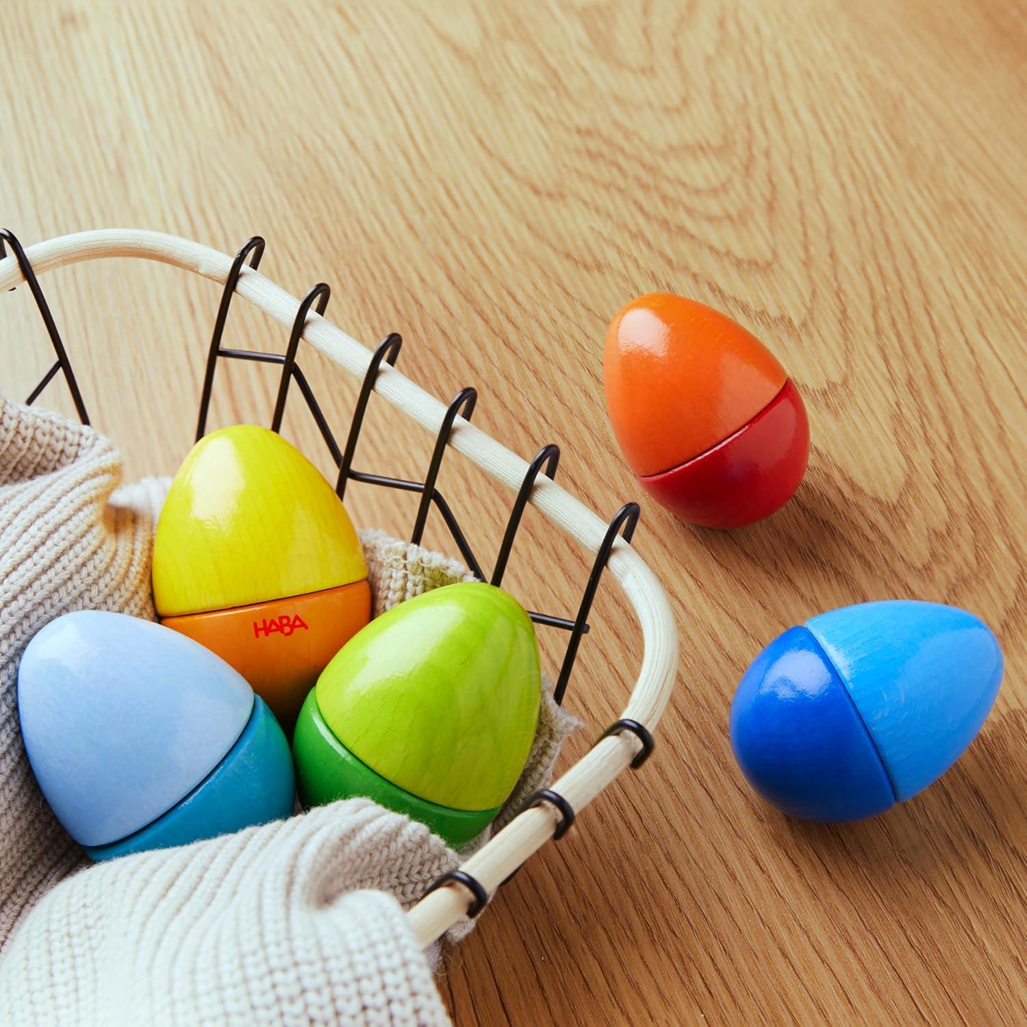 HABA Huevos Sonajeros de Madera - 5 Sonidos Acústicos para Niños