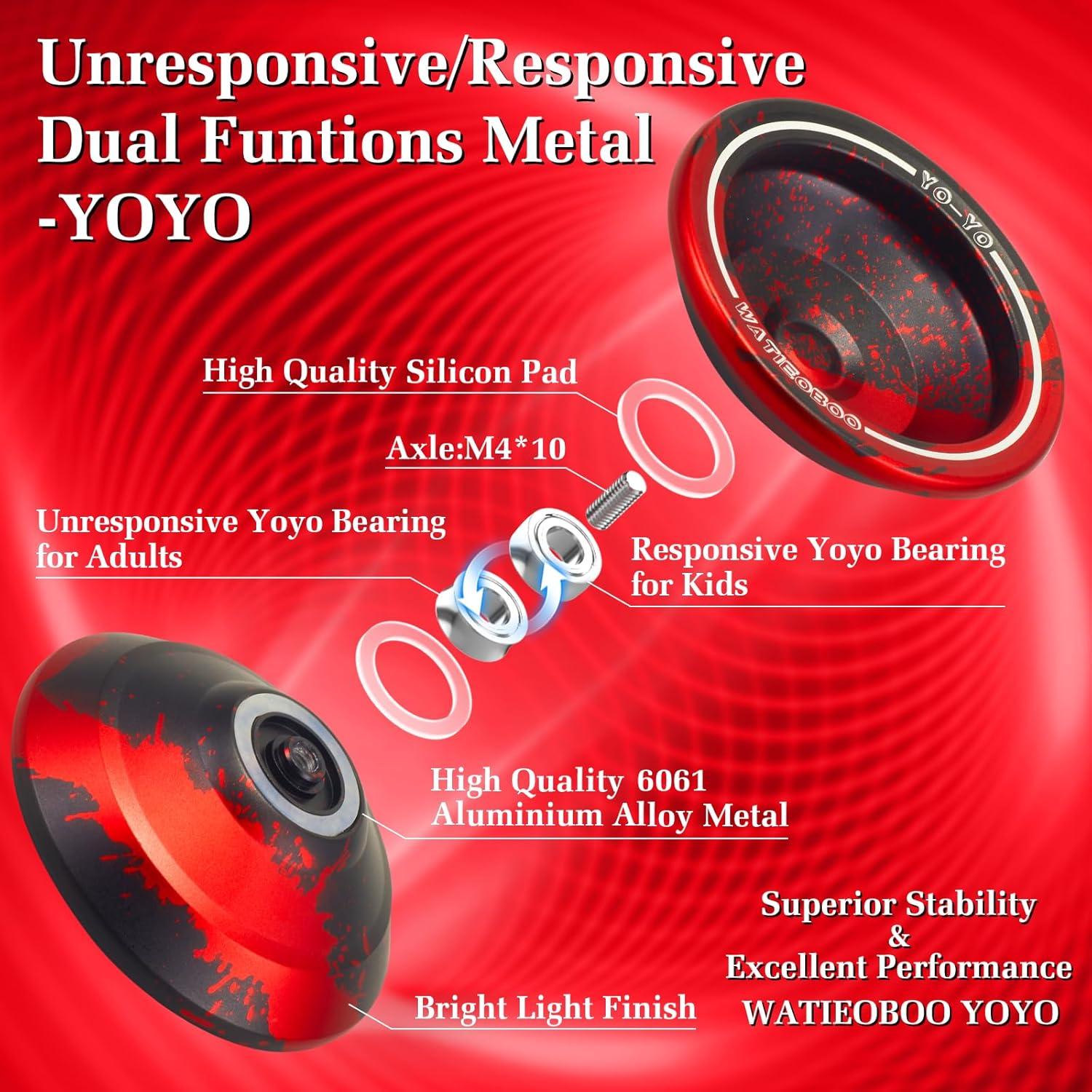 Yoyo Profesional WATIEOBO Metal para Niños y Adultos - Negro/Rojo