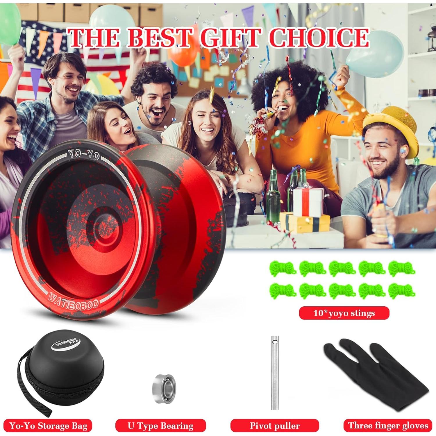 Yoyo Profesional WATIEOBO Metal para Niños y Adultos - Negro/Rojo