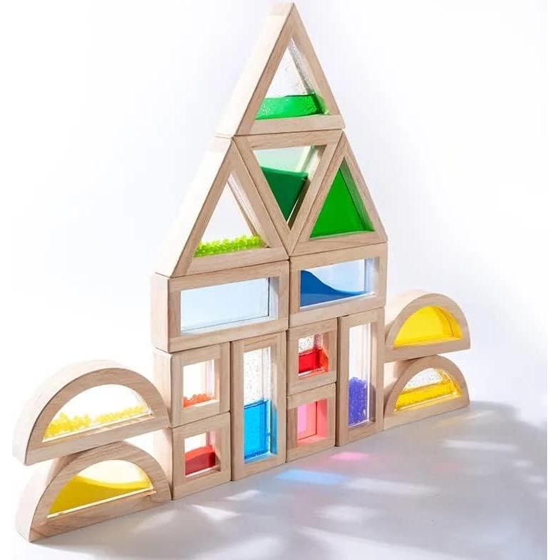 Set de Bloques de Madera Arcoíris 16 Pcs Kvintes Educativos