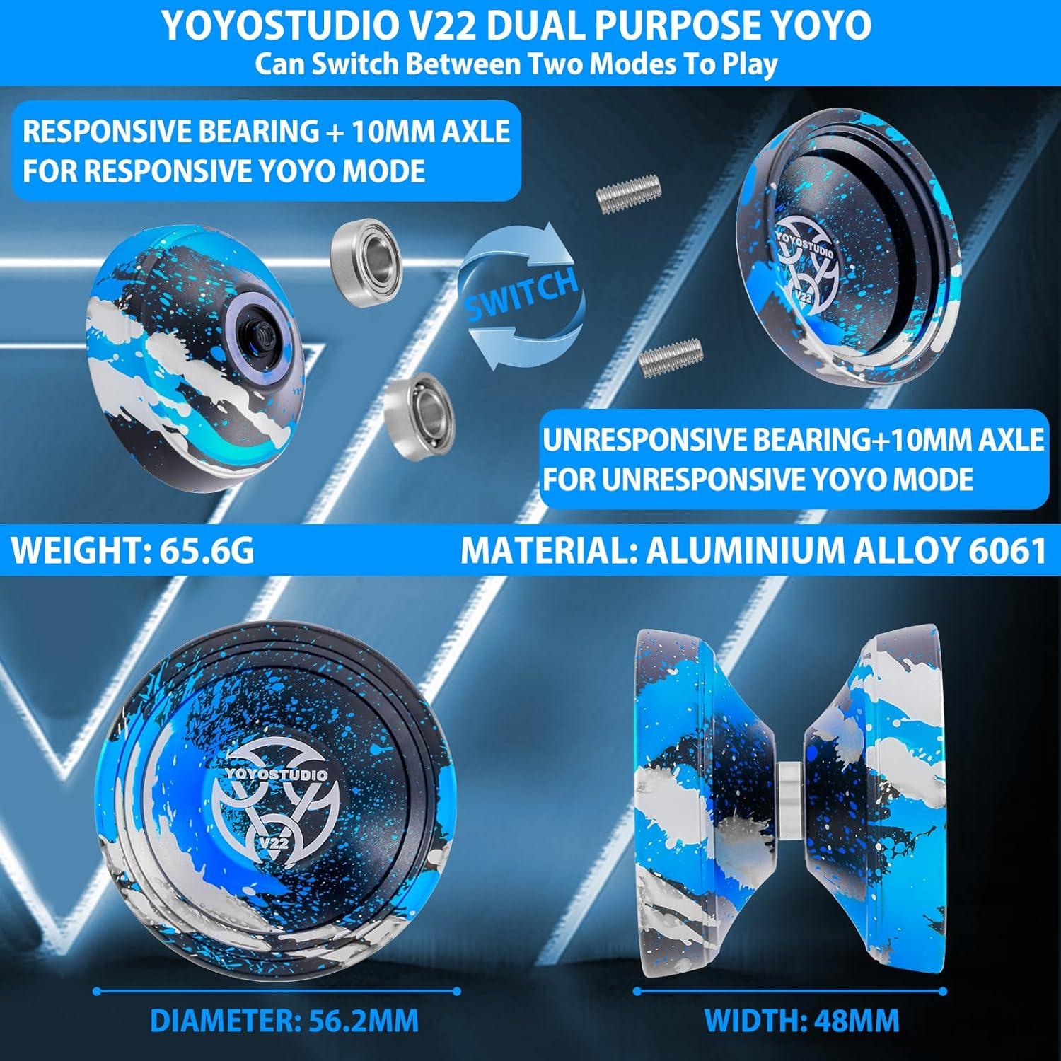 Yoyo Profesional YOYOSTUDIO V22 con Accesorios - Negro Azul Plata