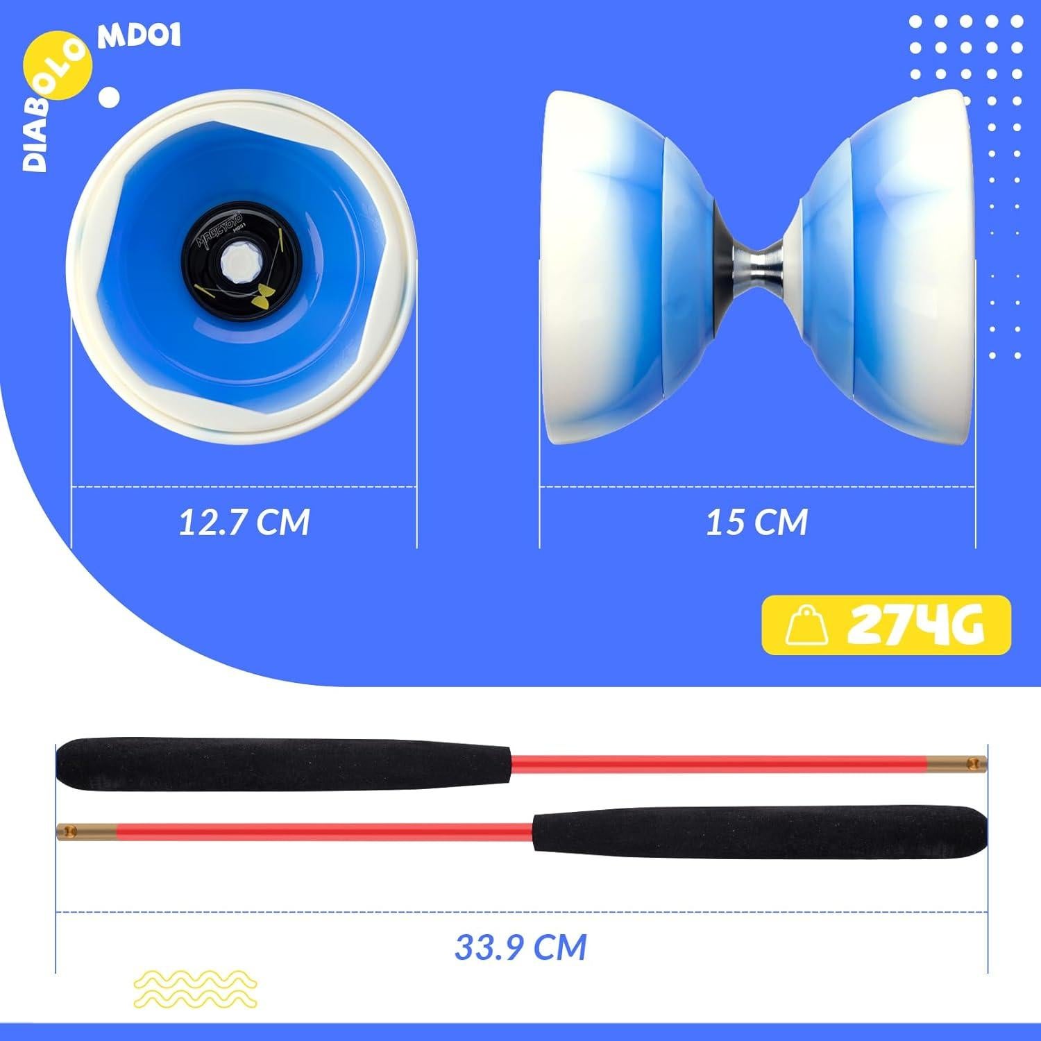 Yoyo Diábolo CHEE MONG MD01 Profesional 12,7 cm Azul Blanco