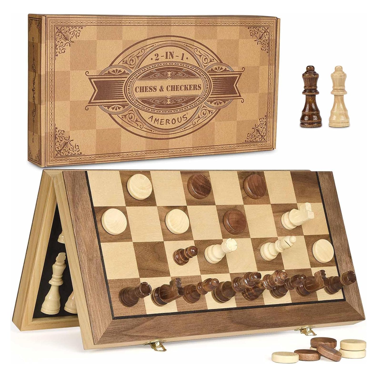 Juego de Ajedrez y Damas Magnético AMEROUS 15" 2 en 1