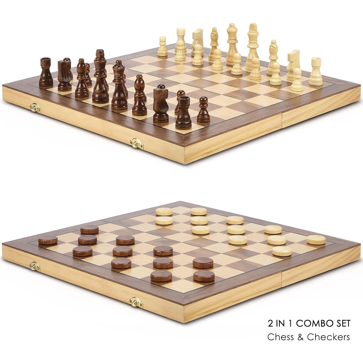 Juego de Ajedrez y Damas Magnético AMEROUS 15" 2 en 1