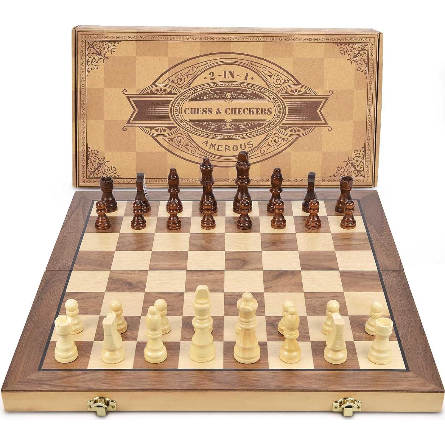 Juego de Ajedrez y Damas Magnético AMEROUS 15" 2 en 1