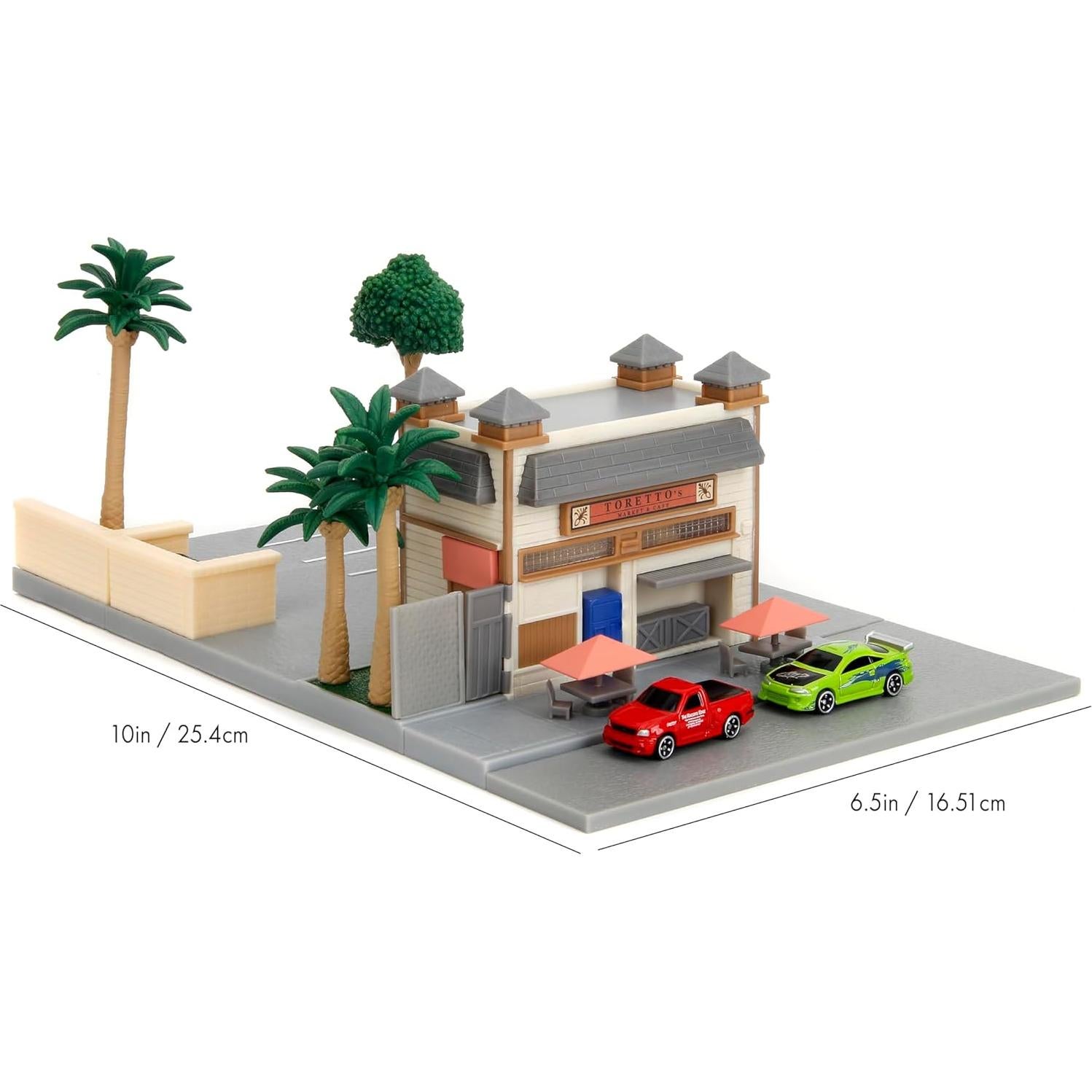 Mercado y Café de Toretto Jada Toys con 2 Coches Metal 20.32x17.78 cm